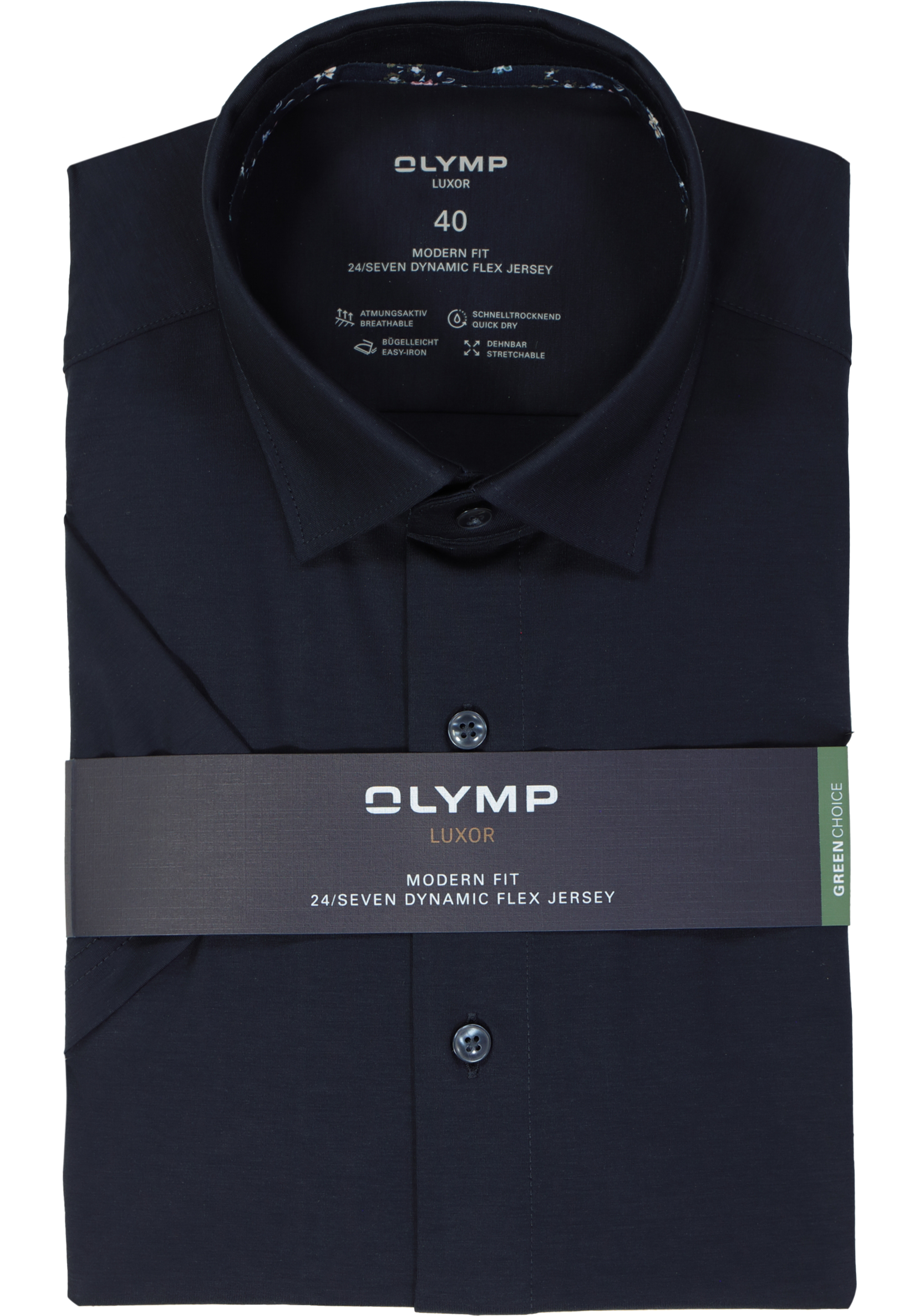 OLYMP 24/7 modern fit overhemd, korte mouw, tricot, marine blauw