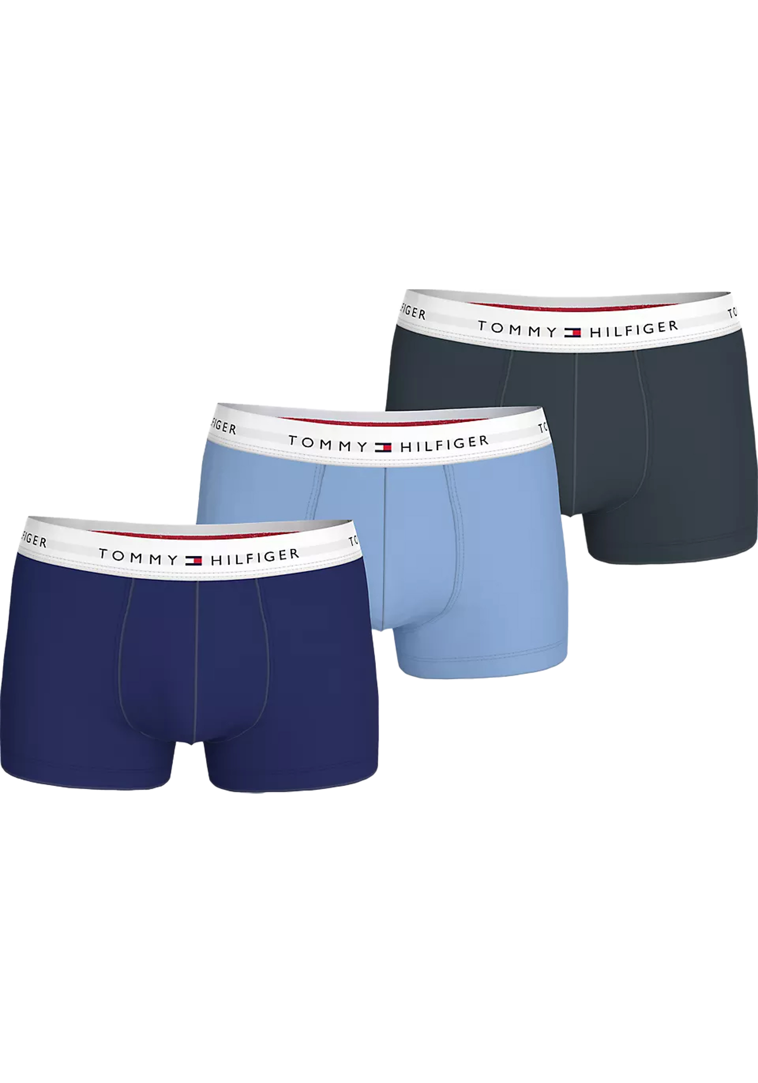 Tommy Hilfiger trunk (3-pack), heren boxers normale lengte, lichtblauw, middenblauw, grijs