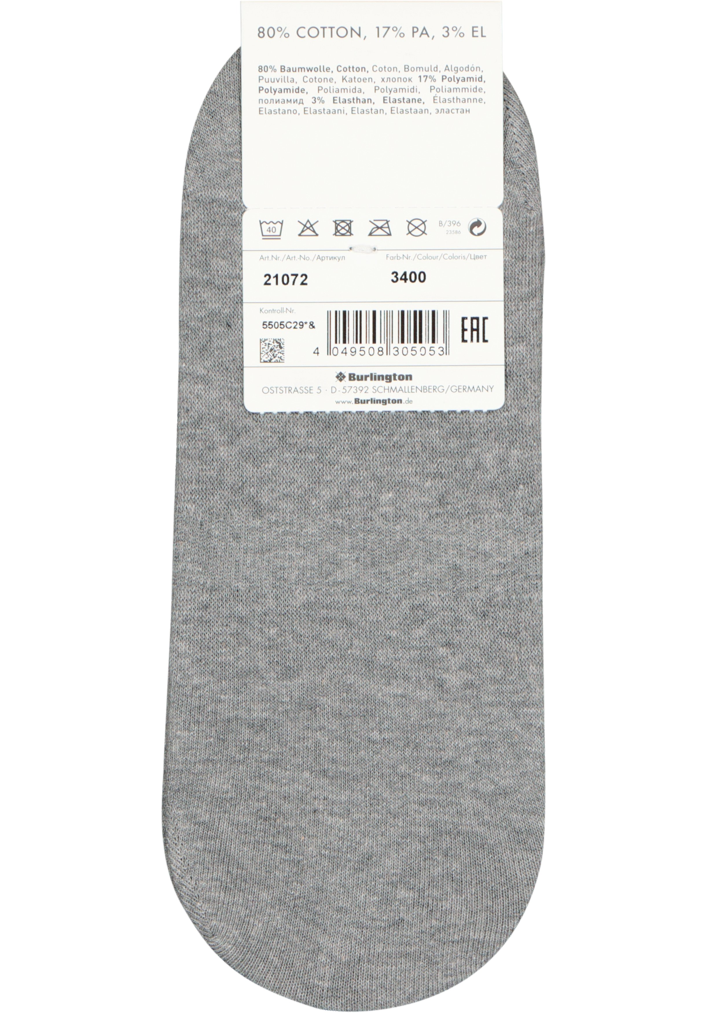 Burlington Everyday invisible herensokken (2-pack), katoen, grijs (light grey)