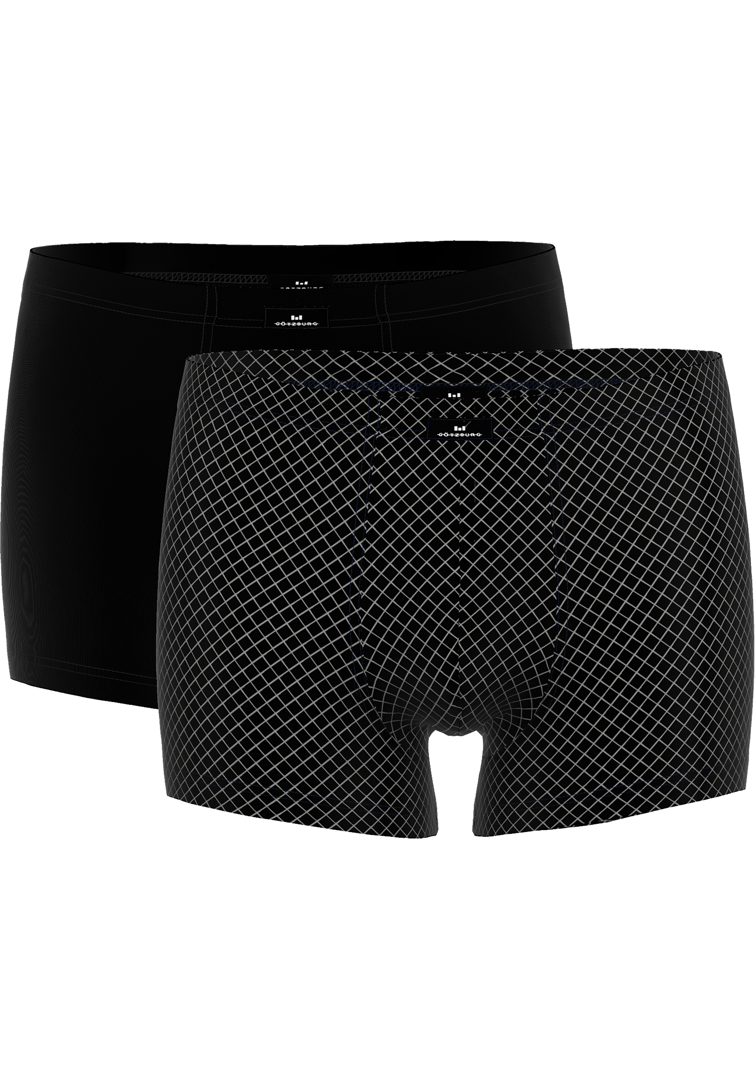 Gotzburg heren boxer normale lengte (2-pack), zwart geruit