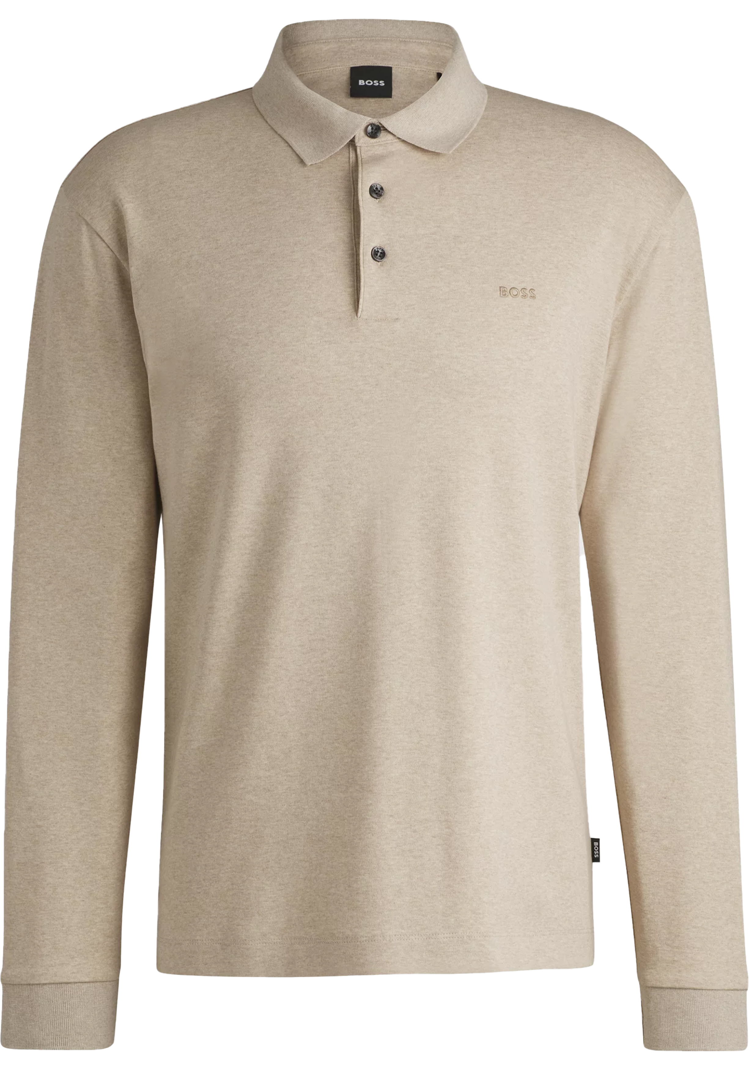 BOSS Pado regular fit polo lange mouw, jersey, licht beige