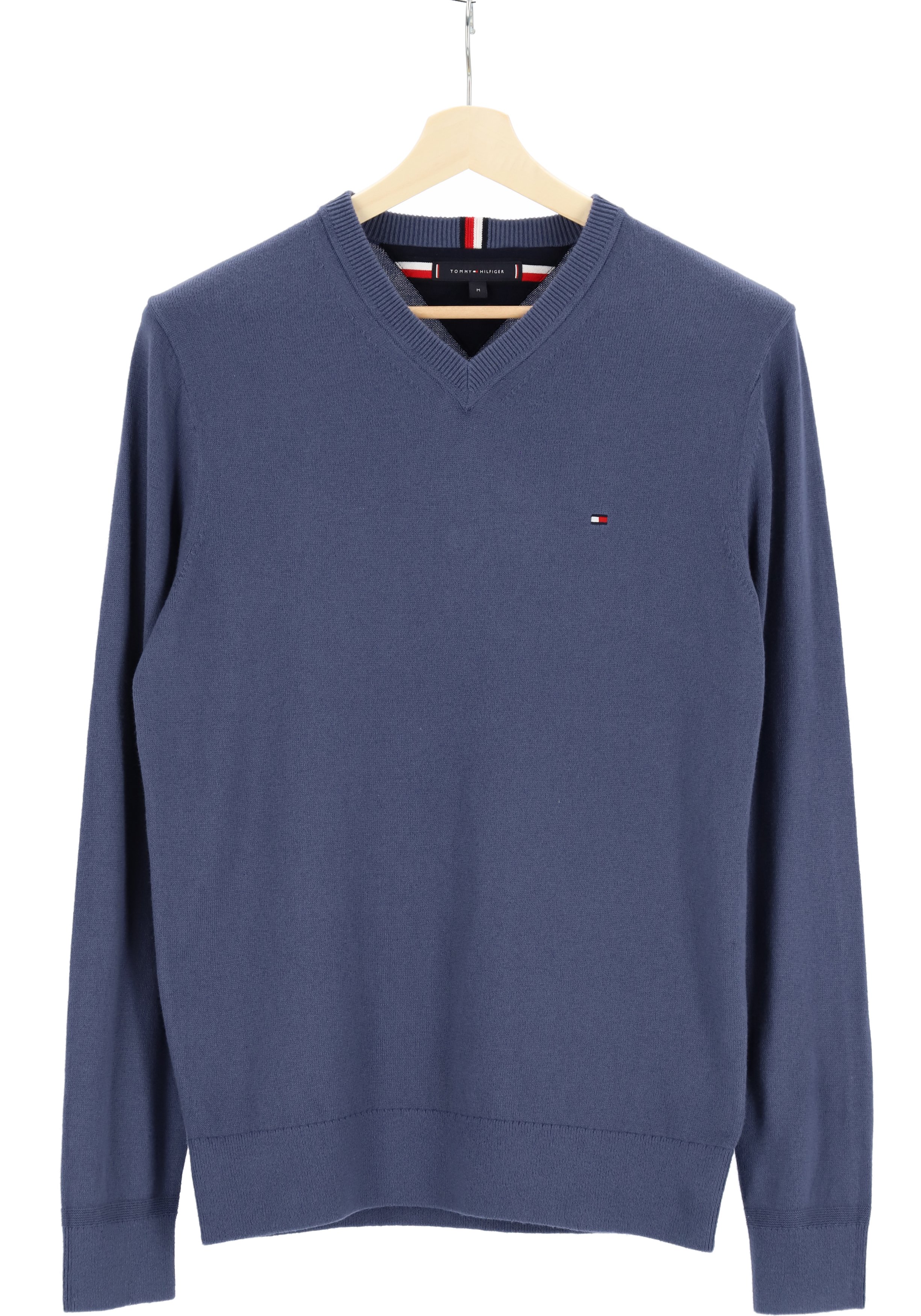 Tommy Hilfiger V-hals trui katoen met kasjmier, Pima Organic Cotton Cashmere, jeansblauw (Faded Indigo)