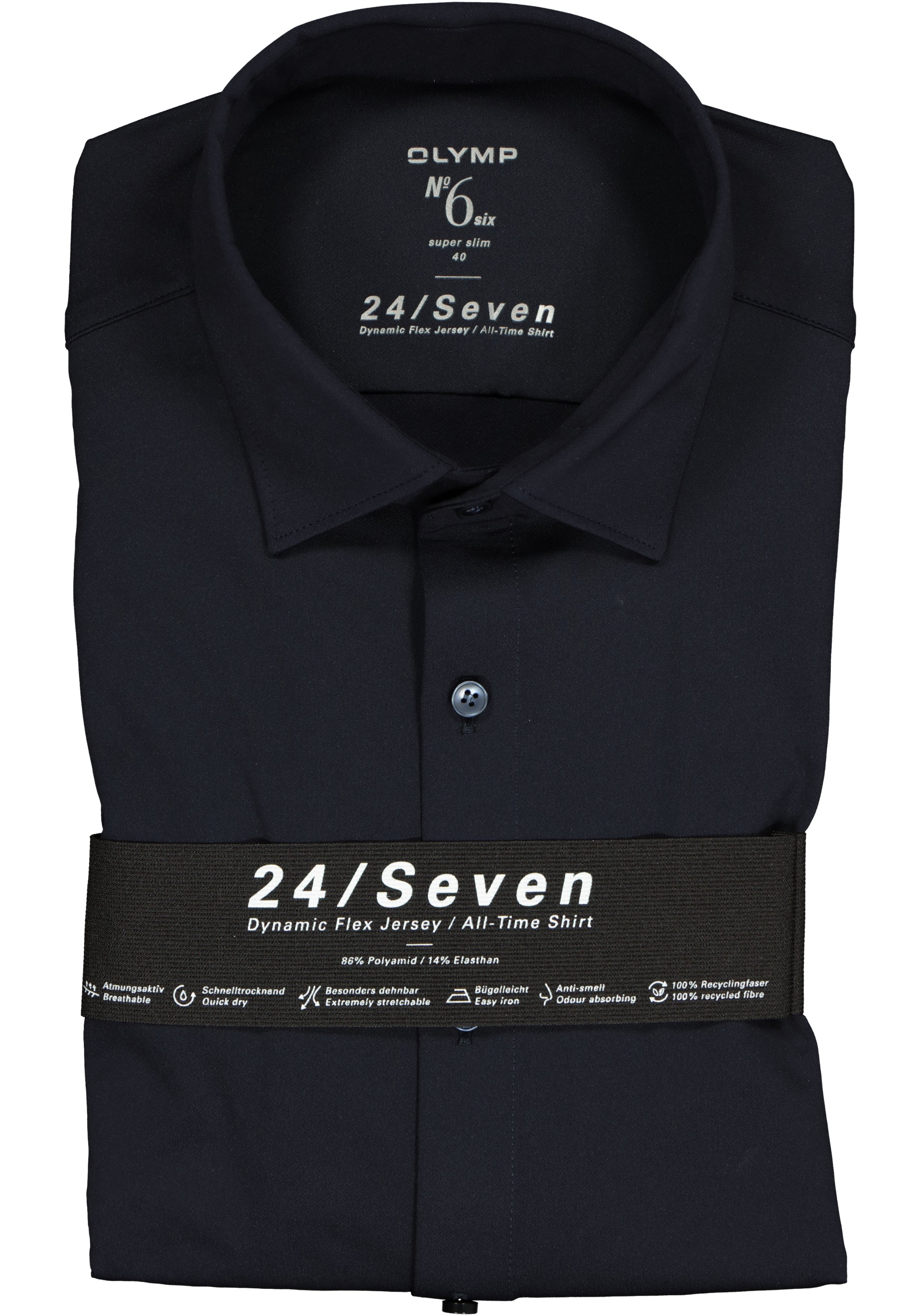 OLYMP No. Six 24/Seven super slim fit overhemd, marine blauw tricot