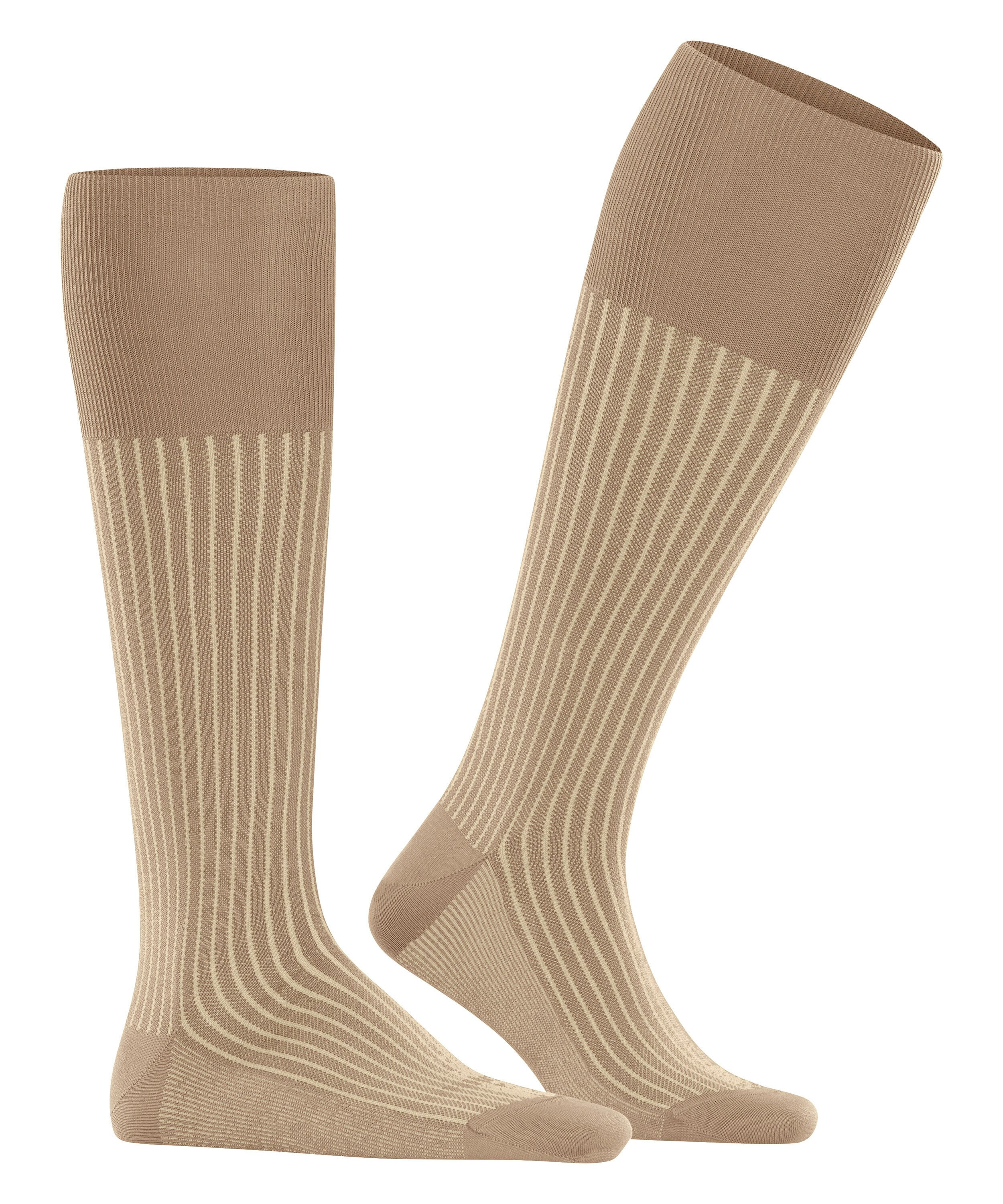 FALKE Oxford Stripe heren kniekousen, beige (camelange)