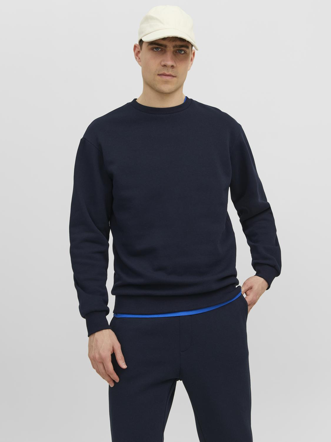 JACK & JONES Bradley sweat crew regular fit, heren sweatshirt katoenmengsel met O-hals, blauw