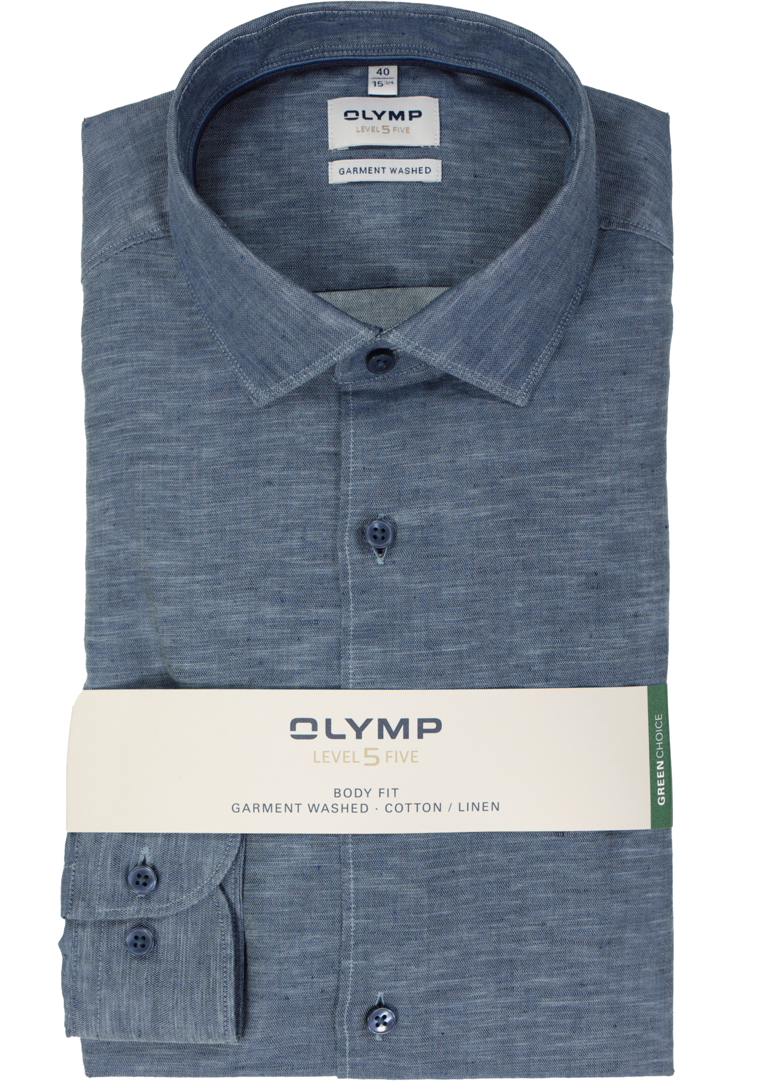 OLYMP Level 5 body fit overhemd, structuur, marine blauw