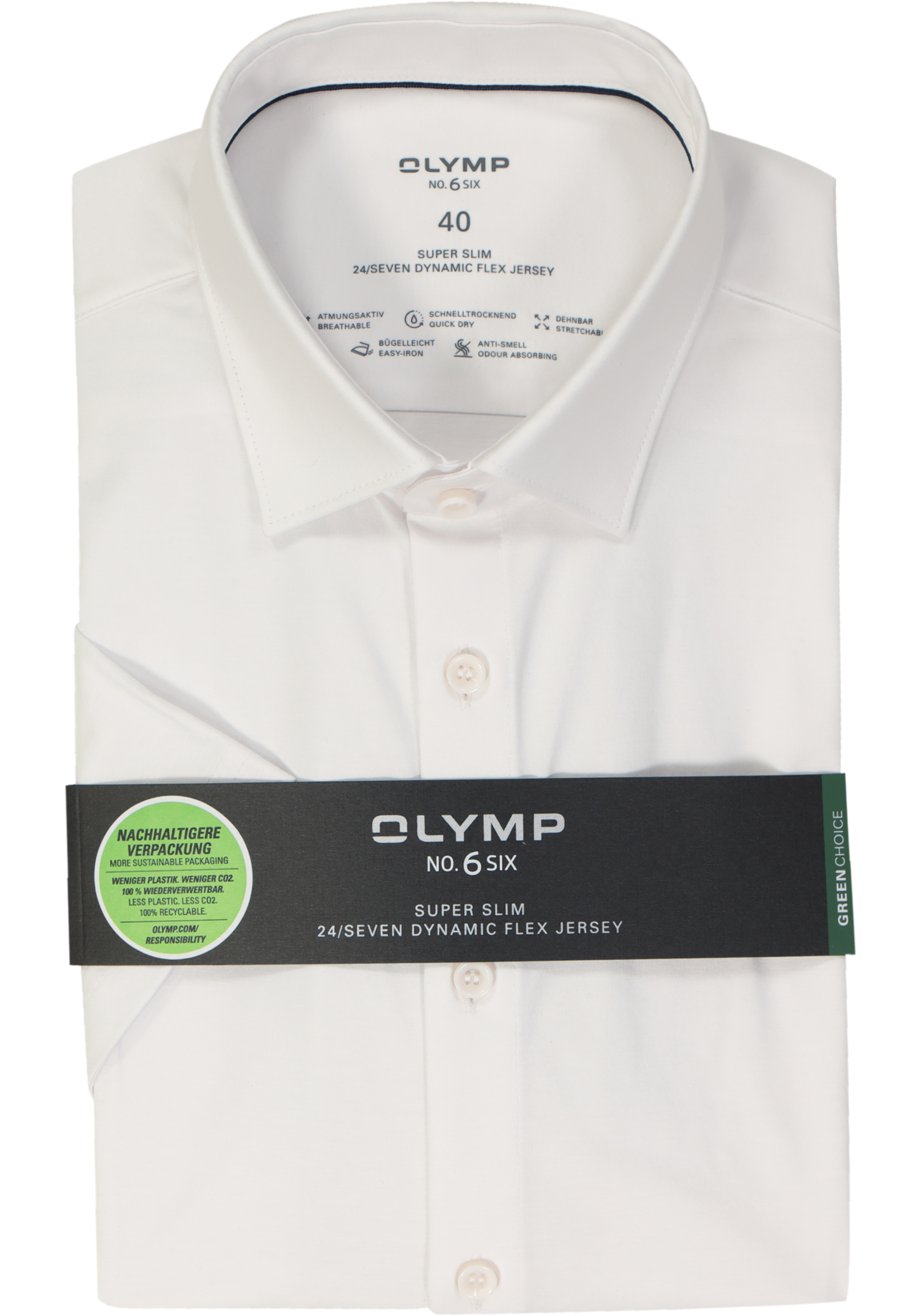 OLYMP 24/7 No. 6 Six super slim fit overhemd, korte mouw, tricot, wit