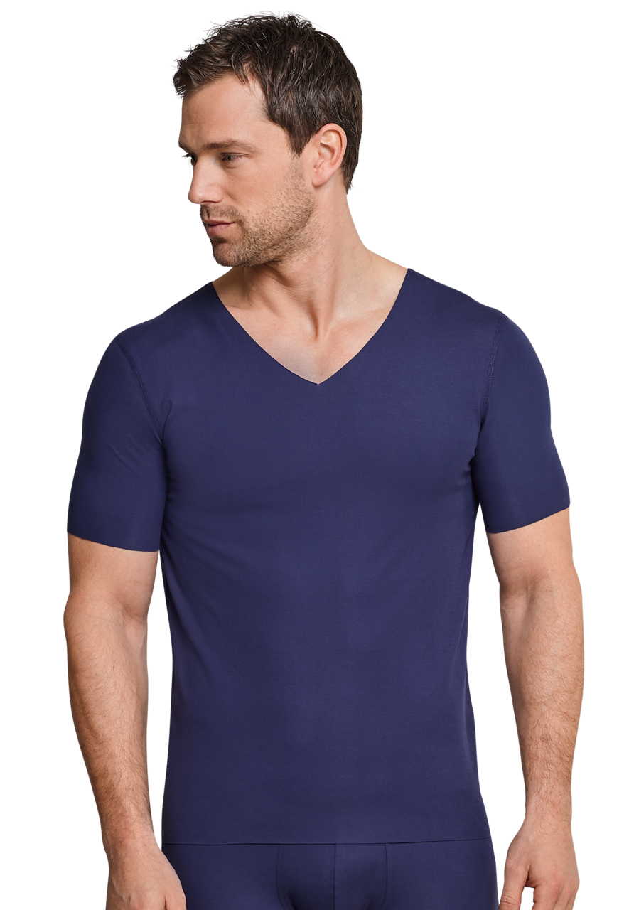 SCHIESSER Laser Cut T-shirt (1-pack), heren shirt korte mouwen blauw