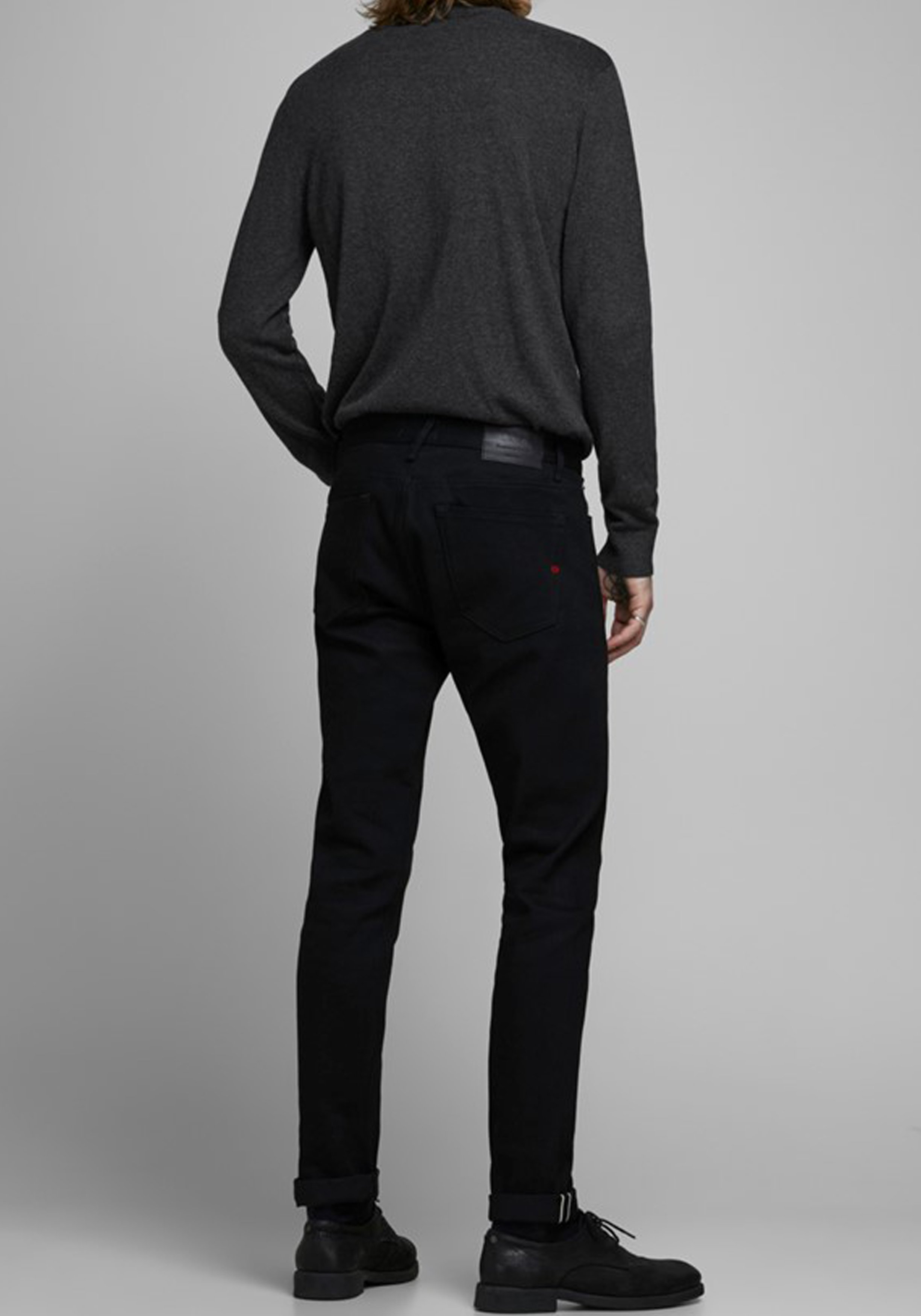 JACK & JONES slim fit coltrui katoen, antraciet grijs melange