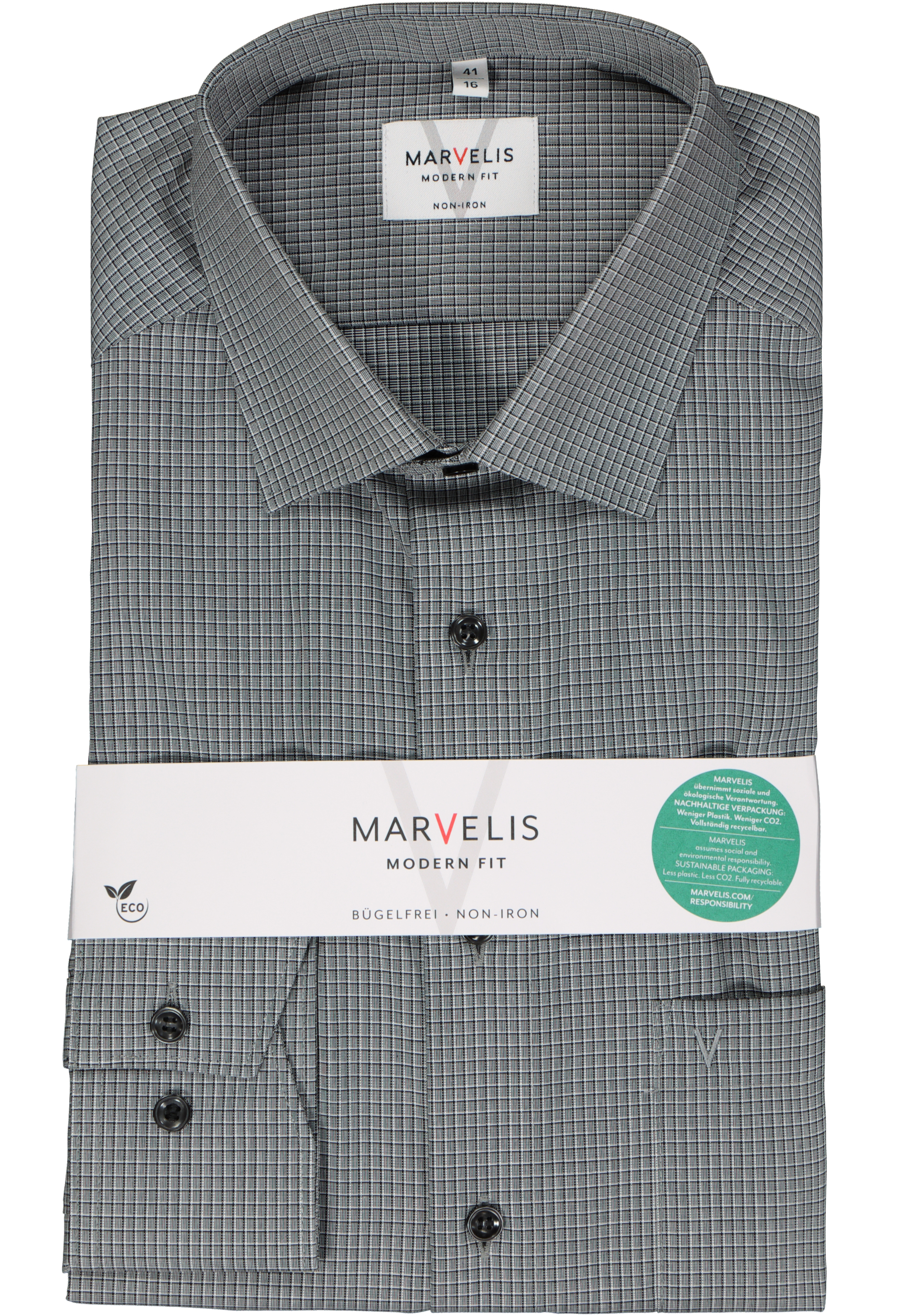 MARVELIS modern fit overhemd, popeline, zwart geruit