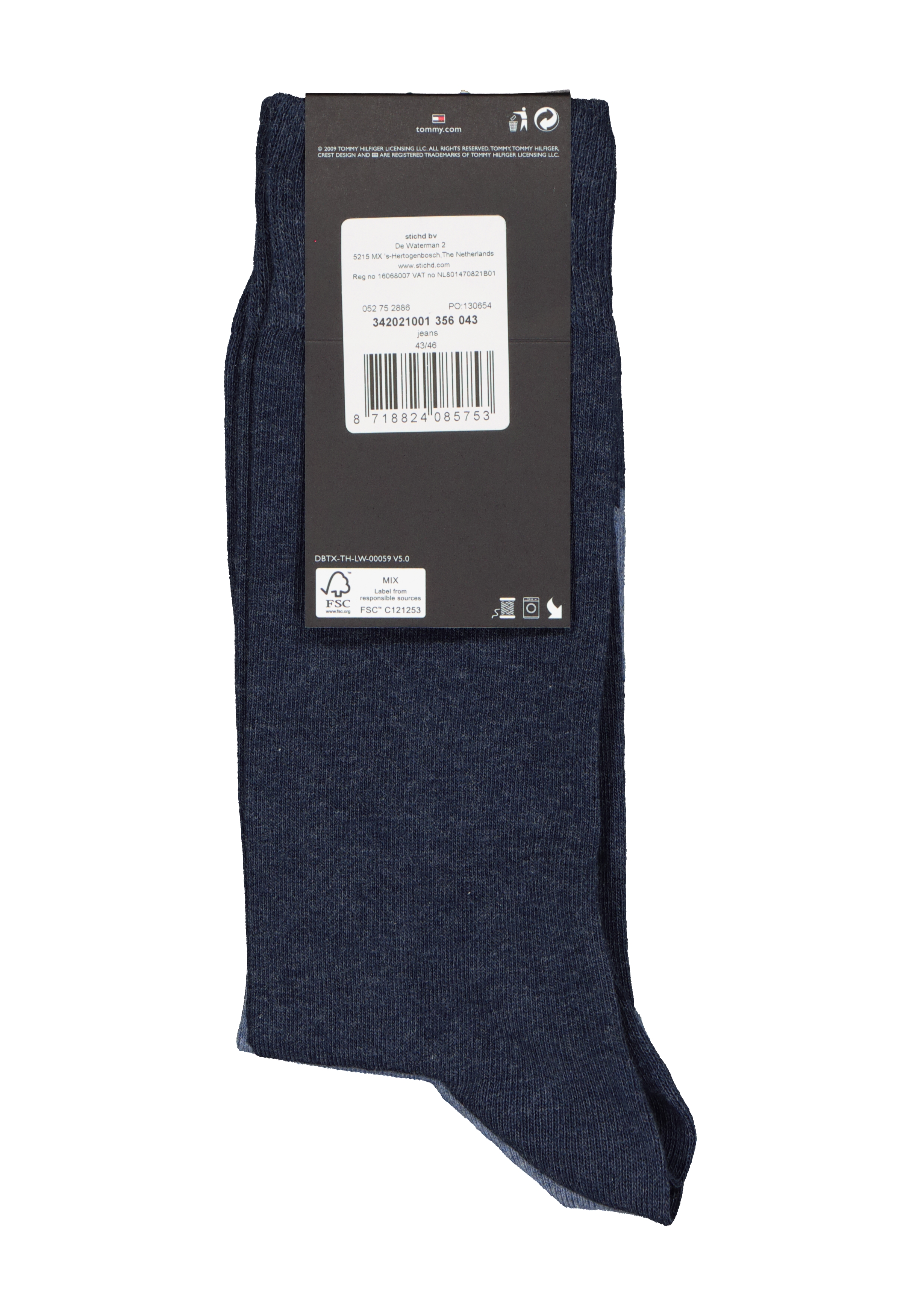 Tommy Hilfiger Rugby Stripe Socks (2-pack), herensokken katoen gestreept en uni, jeans blauw