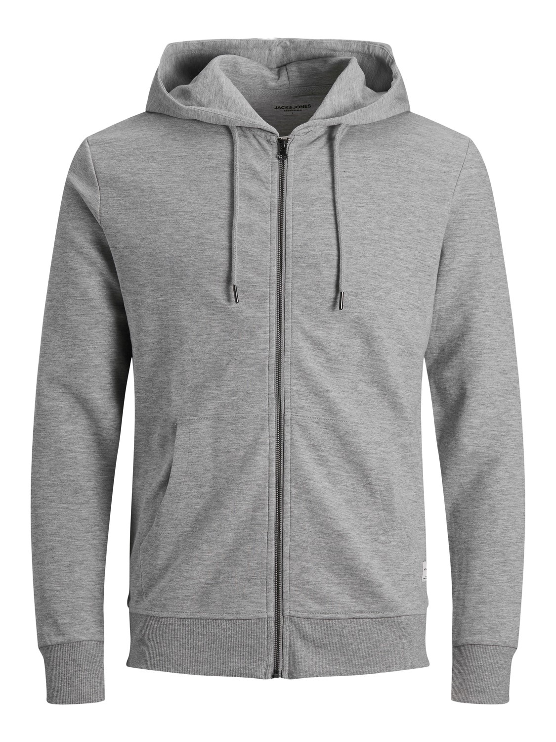 JACK & JONES Basic sweat zip hood slim fit, heren sweatvest katoenmengsel met capuchon, lichtgrijs melange