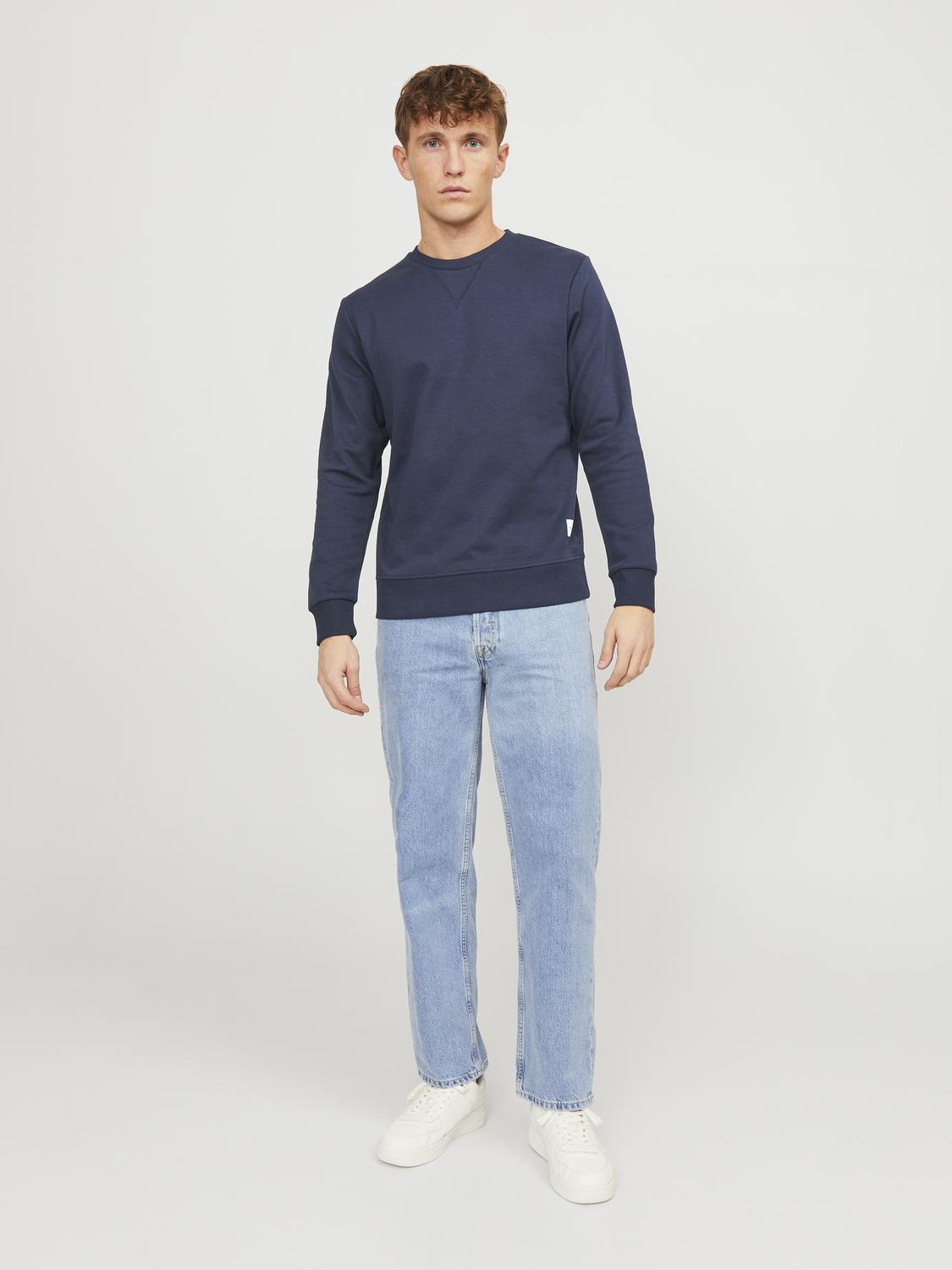 JACK & JONES Basic sweat crew neck regular fit, heren sweatshirt katoenmengsel met O-hals, blauw