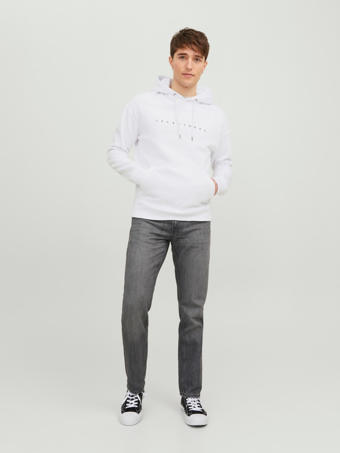 JACK & JONES Star jj sweat hood regular fit, heren hoodie katoenmengsel met capuchon, wit