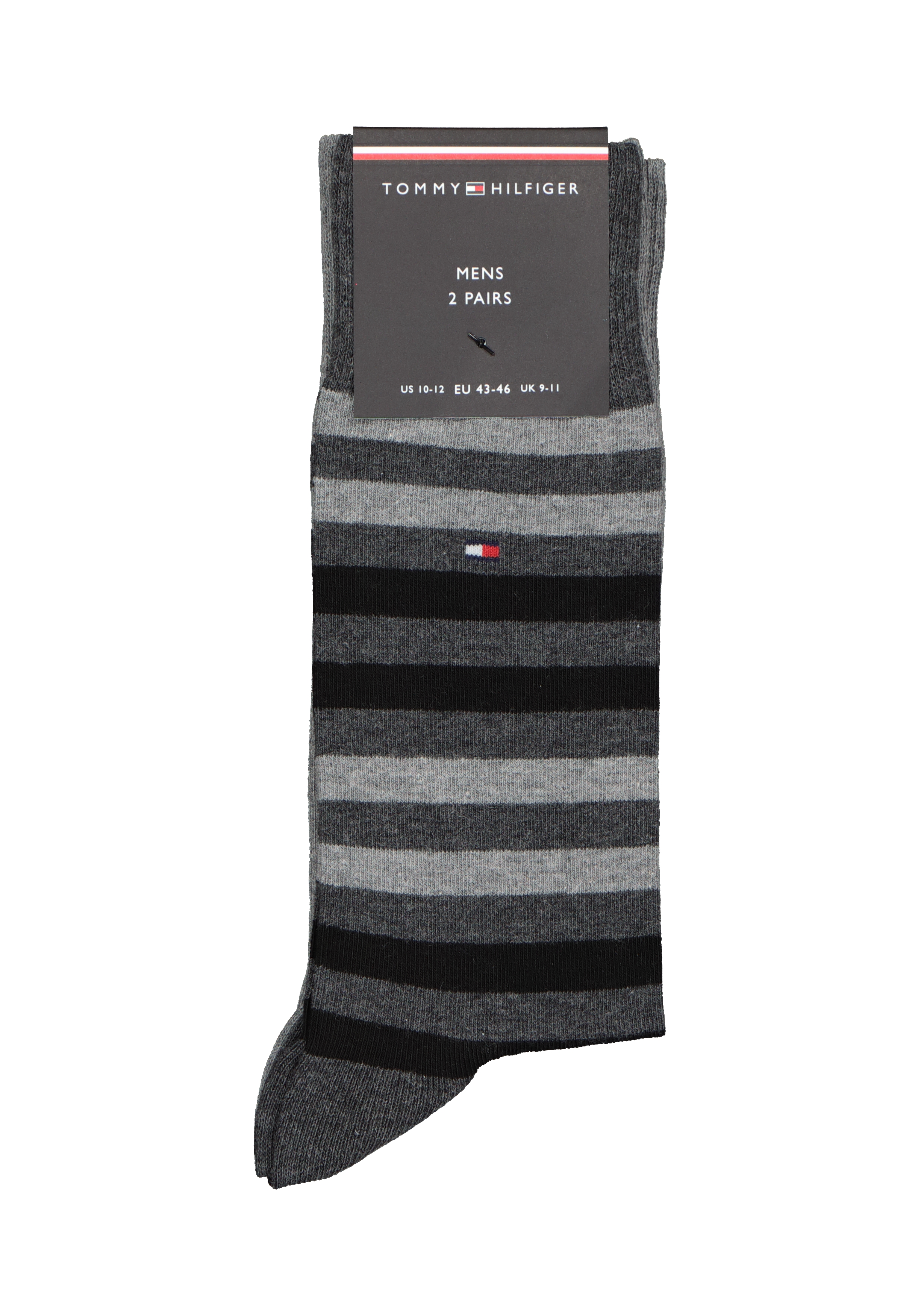 Tommy Hilfiger Duo Stripe Socks (2-pack), herensokken katoen, gestreept en uni, antraciet grijs