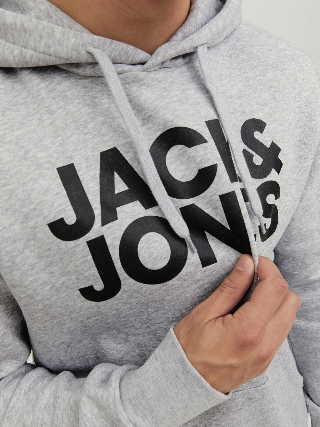 JACK & JONES Corp logo sweat hood regular fit, heren hoodie katoenmengsel met capuchon, lichtgrijs melange grote print