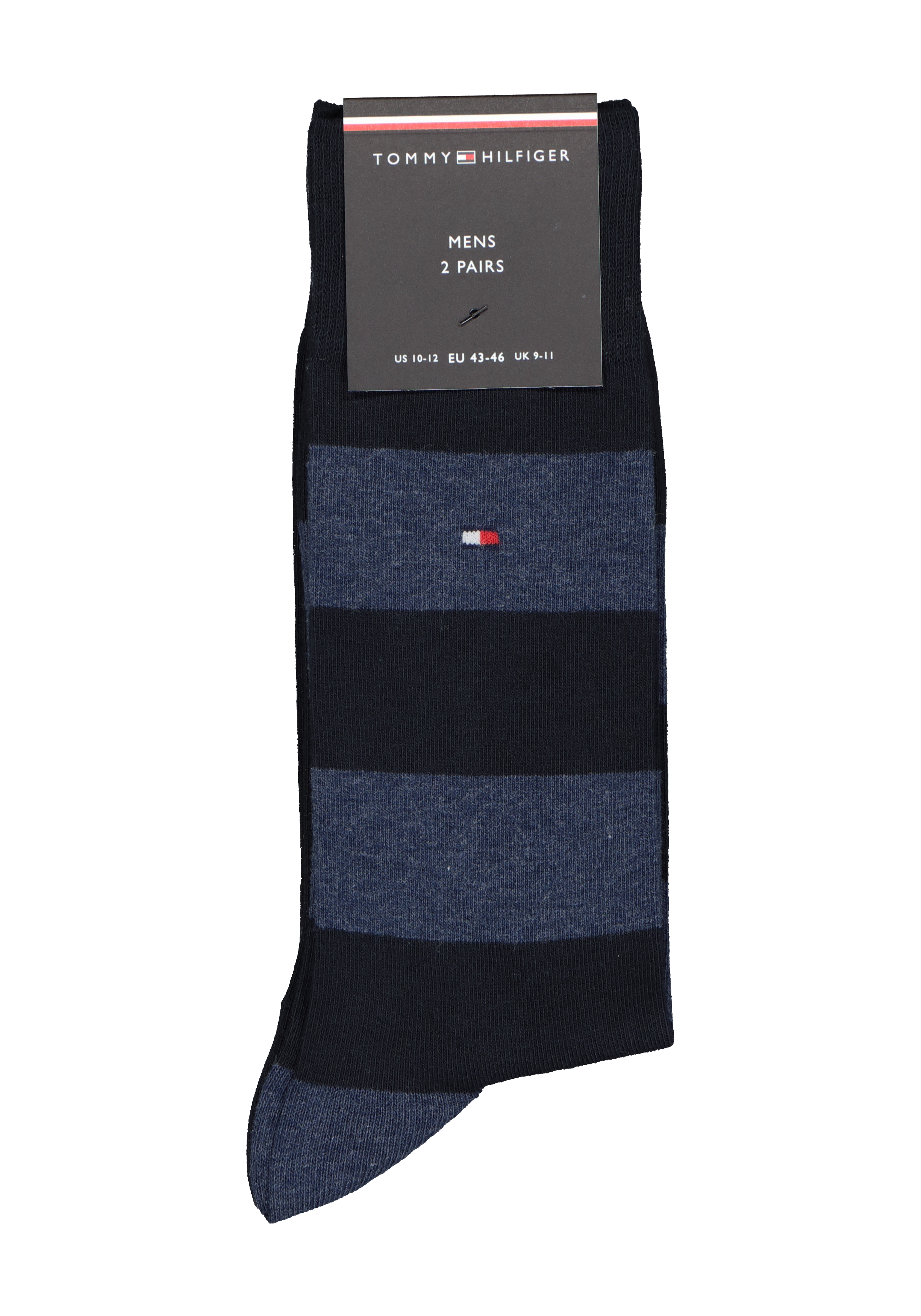 Tommy Hilfiger Rugby Stripe Socks (2-pack), herensokken katoen gestreept en uni, blauw