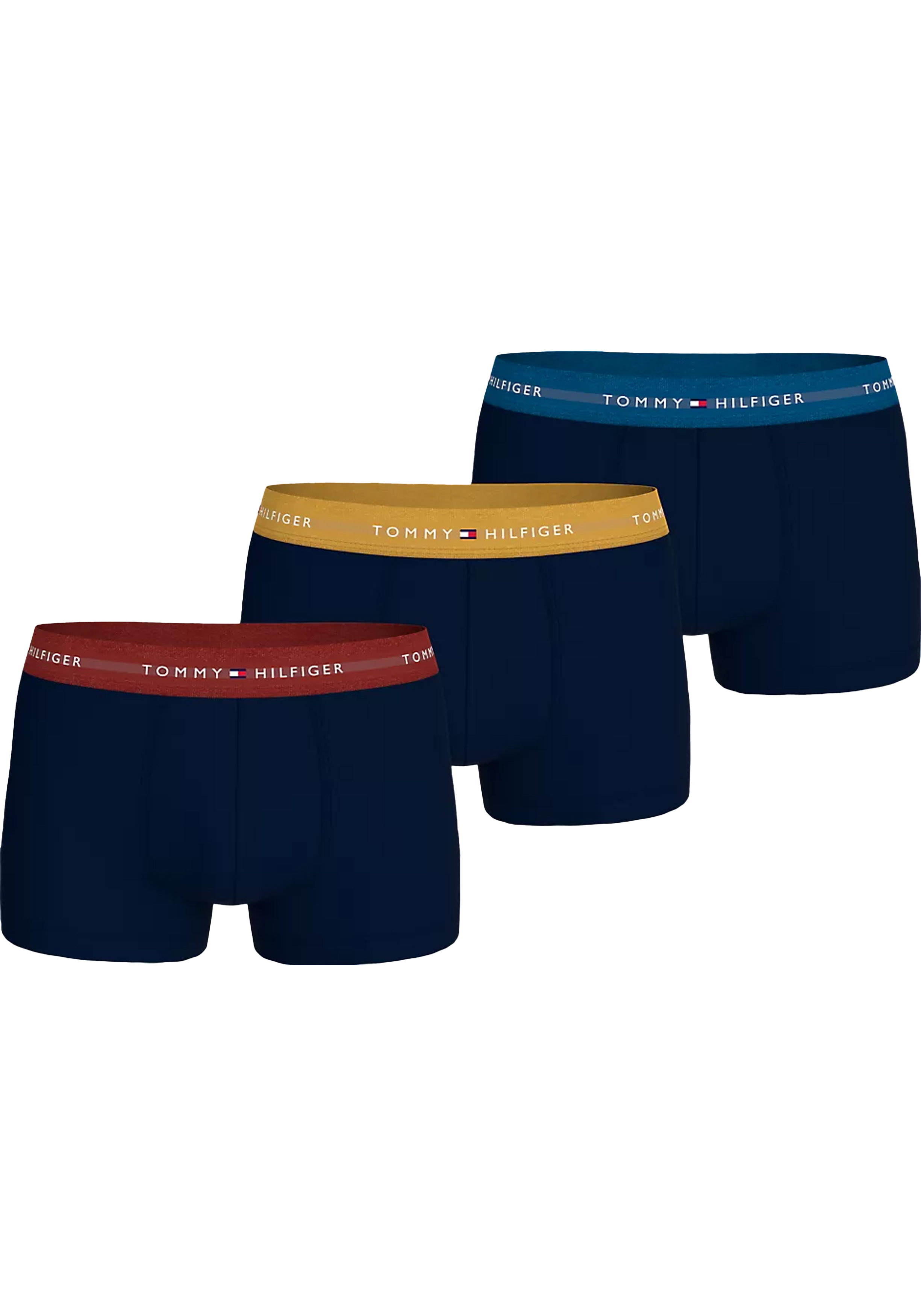 Tommy Hilfiger trunk (3-pack), heren boxers normale lengte, blauw met gekleurde tailleband