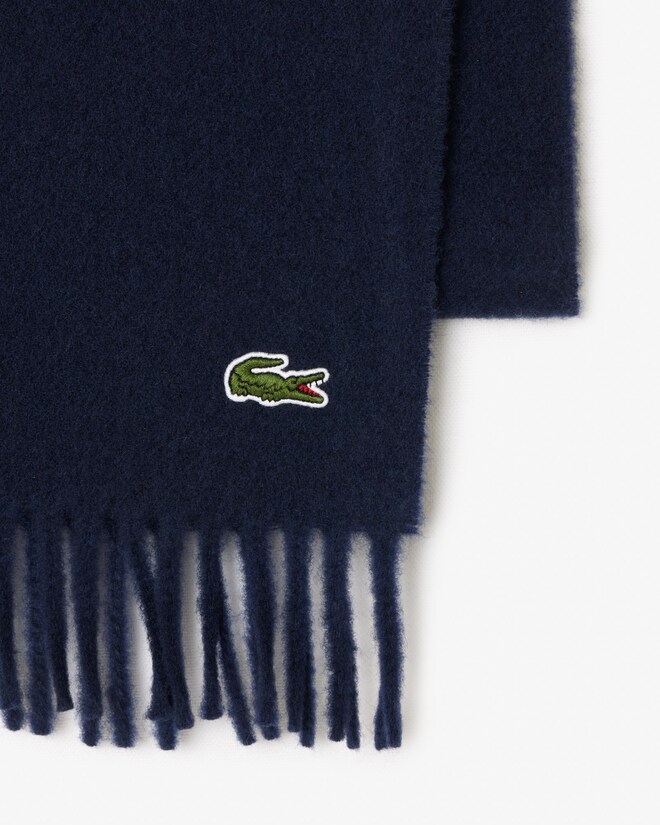 Lacoste sjaal wol met kasjmier, unisex gewoven sjaal, donkerblauw