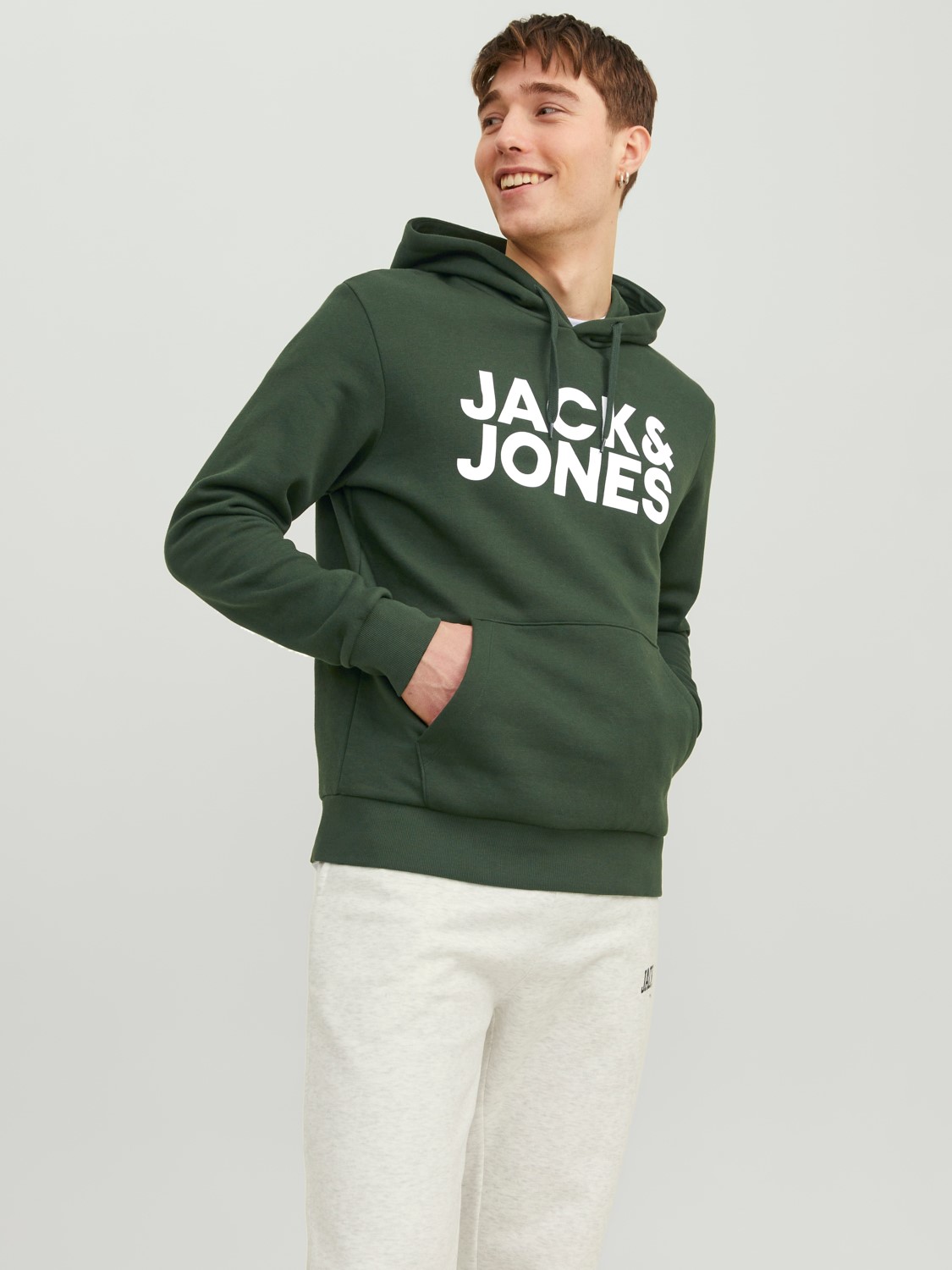 JACK & JONES Corp logo sweat hood regular fit, heren hoodie katoenmengsel met capuchon, groen grote print