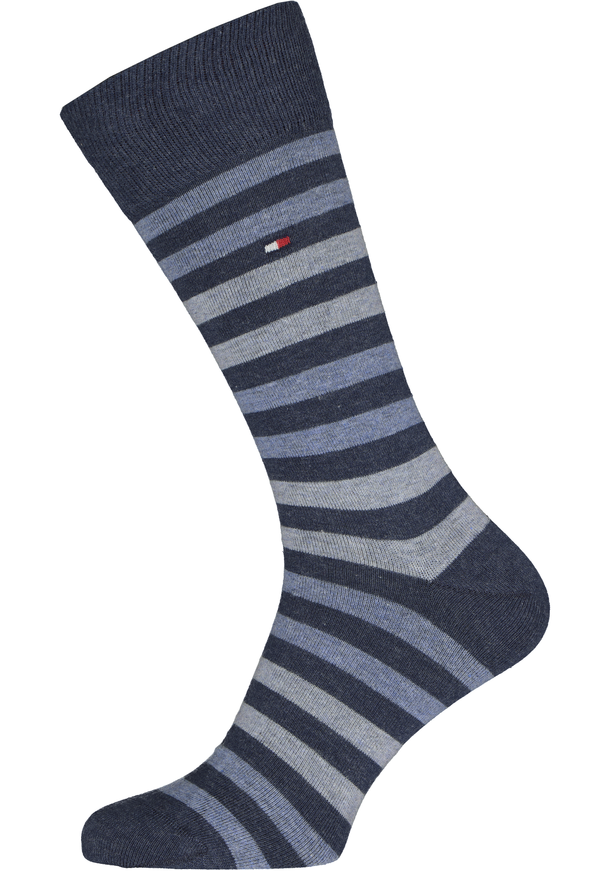 Tommy Hilfiger Duo Stripe Socks (2-pack), herensokken katoen, gestreept en uni, jeans blauw