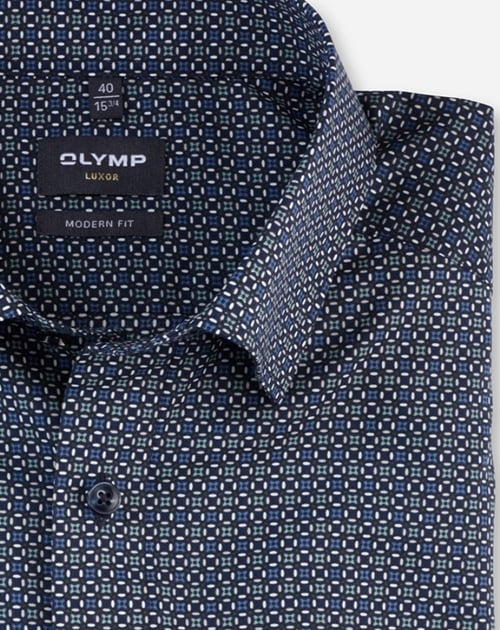 OLYMP modern fit overhemd, popeline, marine blauw dessin