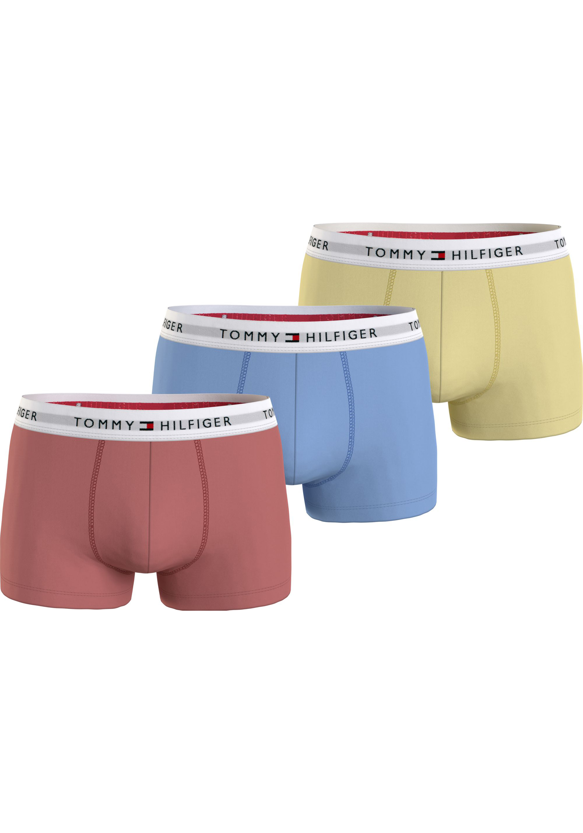 Tommy Hilfiger trunk (3-pack), heren boxers normale lengte, oudroze, lichtblauw, geel