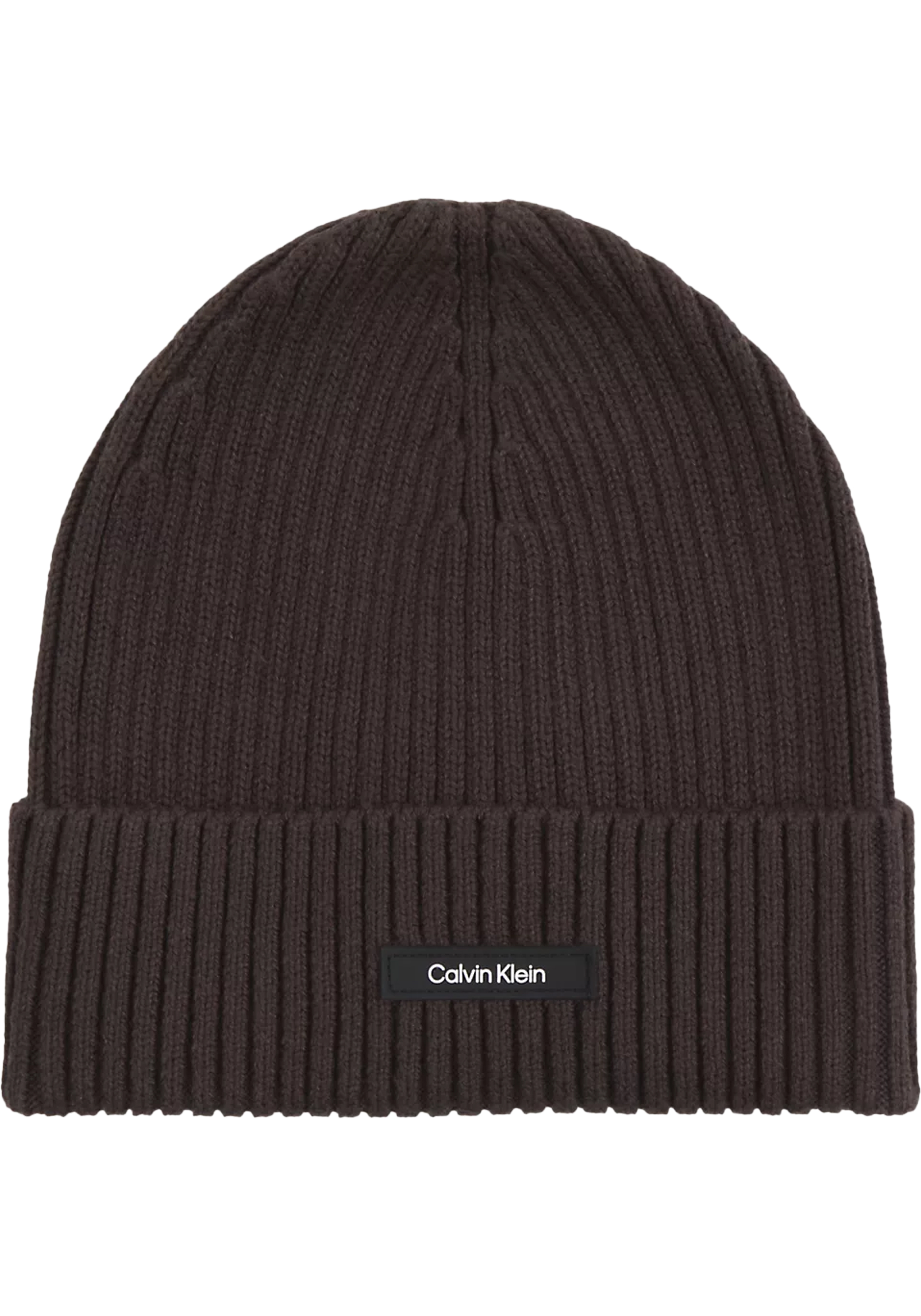 Calvin Klein muts, classic cotton rib beanie, bruin