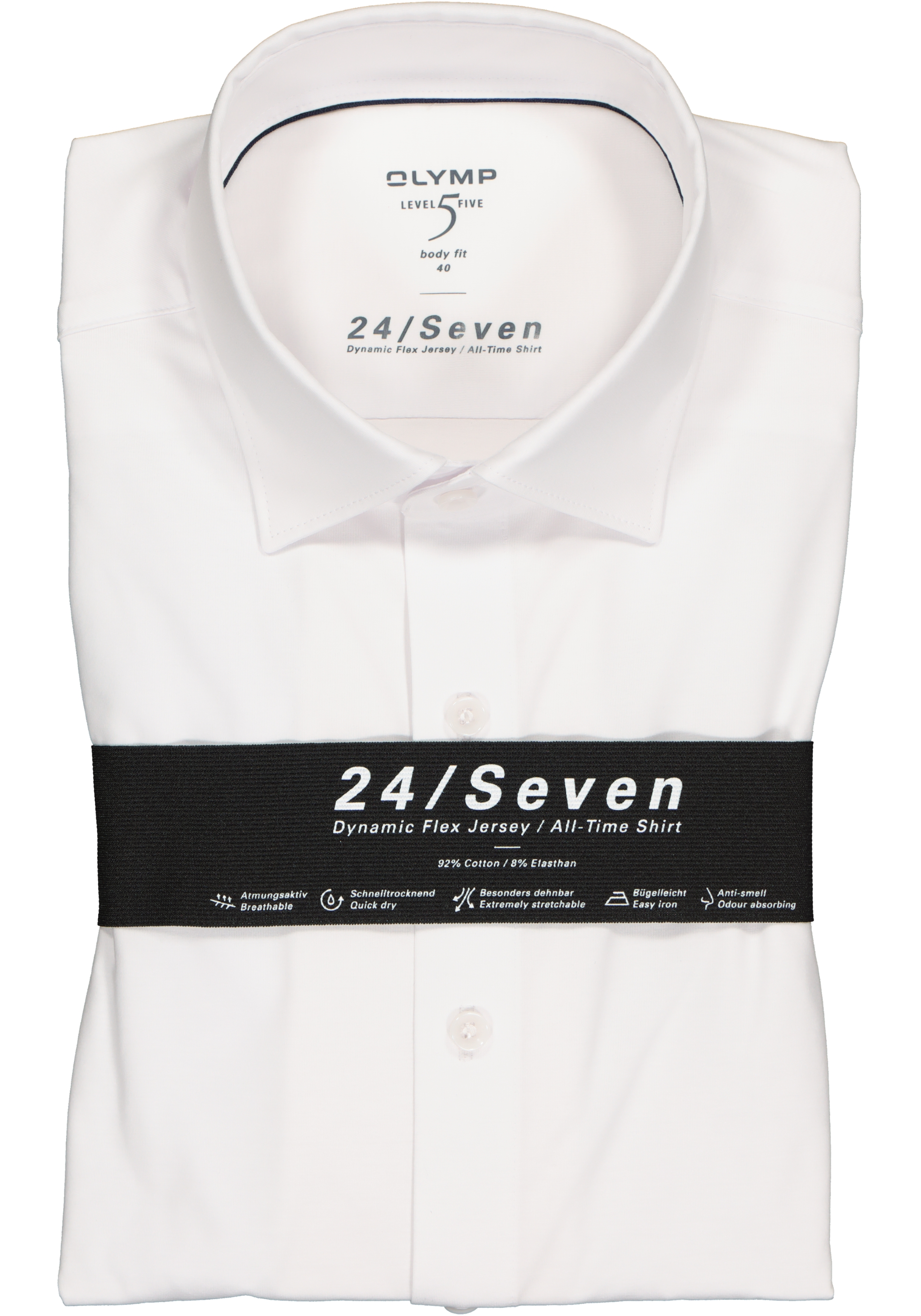 OLYMP Level 5 24/Seven body fit overhemd, wit tricot