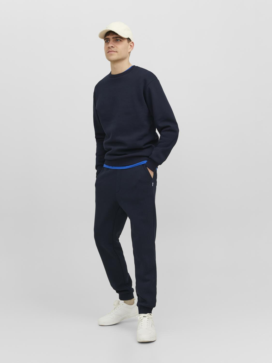 JACK & JONES Bradley sweat crew regular fit, heren sweatshirt katoenmengsel met O-hals, blauw