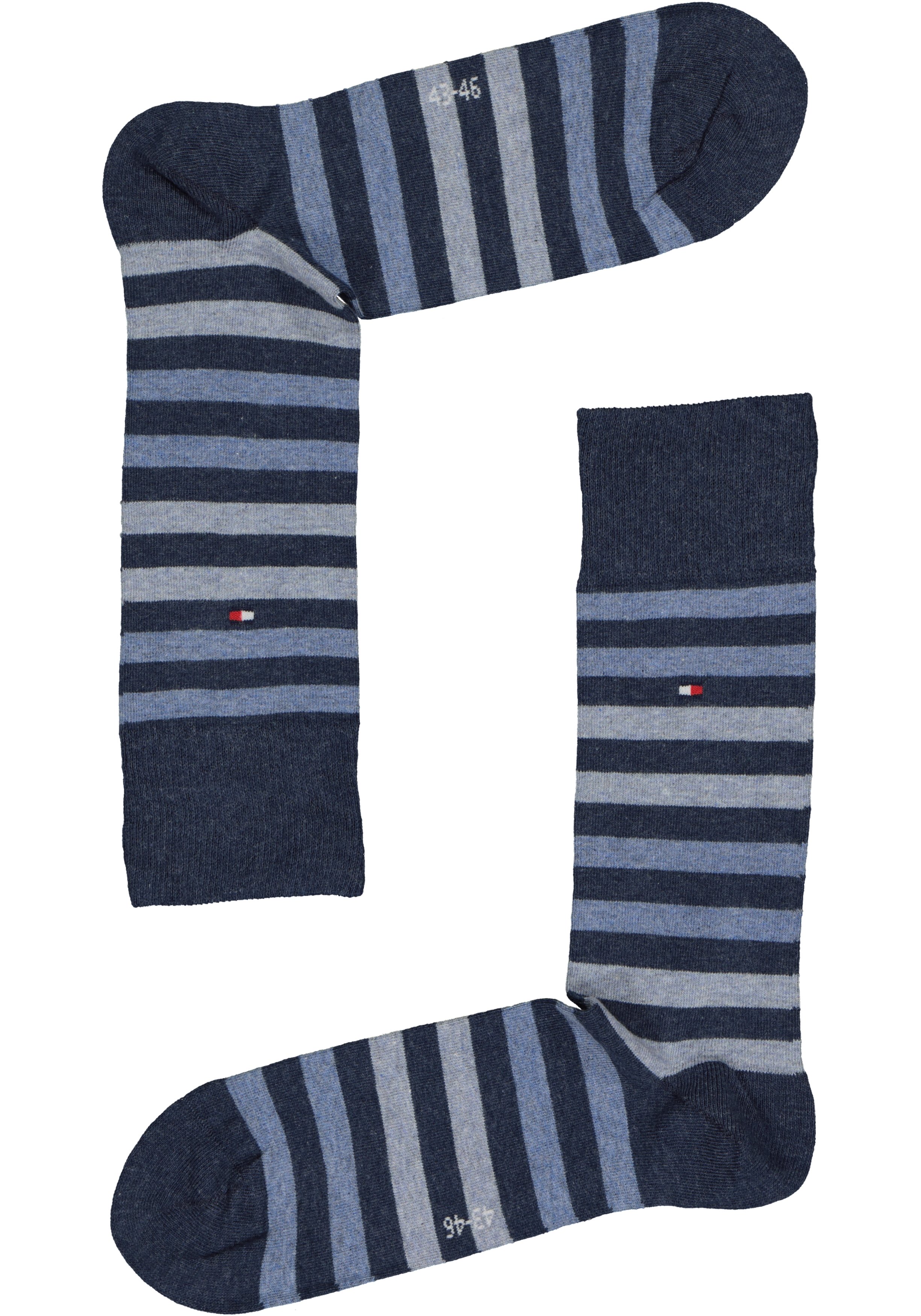 Tommy Hilfiger Duo Stripe Socks (2-pack), herensokken katoen, gestreept en uni, jeans blauw