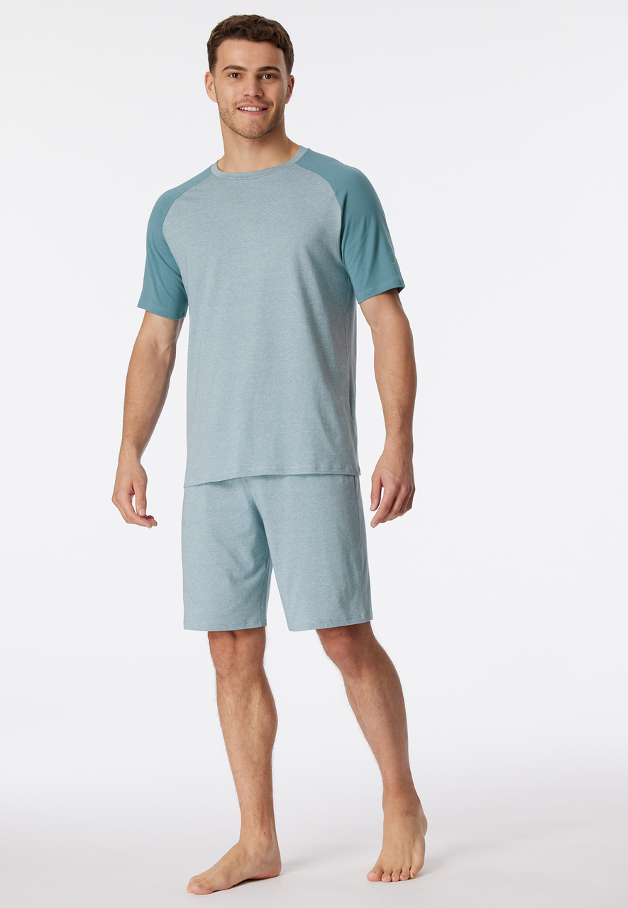 SCHIESSER 95/5 Nightwear shortamaset, heren shortama organic cotton strepen golf blauw-grijs