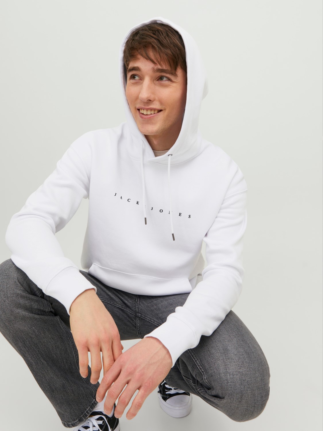 JACK & JONES Star jj sweat hood regular fit, heren hoodie katoenmengsel met capuchon, wit