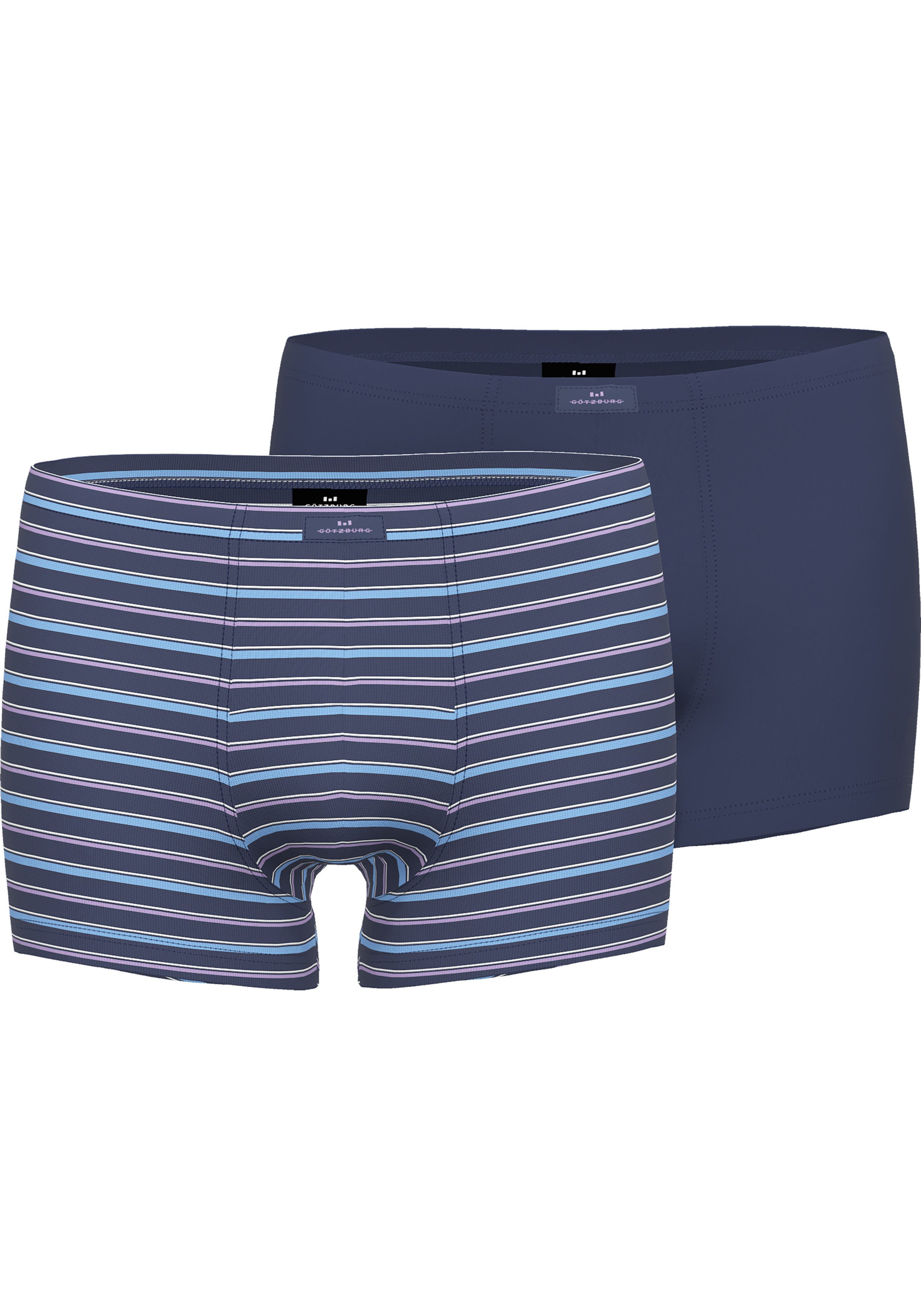 Gotzburg heren boxer normale lengte (2-pack), middenblauw gestreept