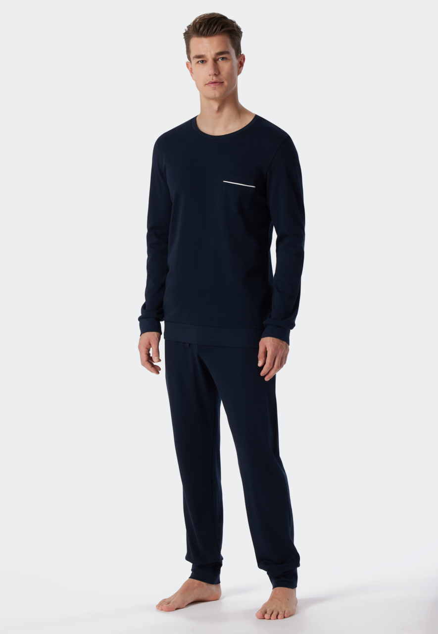 SCHIESSER Fine Interlock pyjamaset, heren pyjama lang interlock donkerblauw