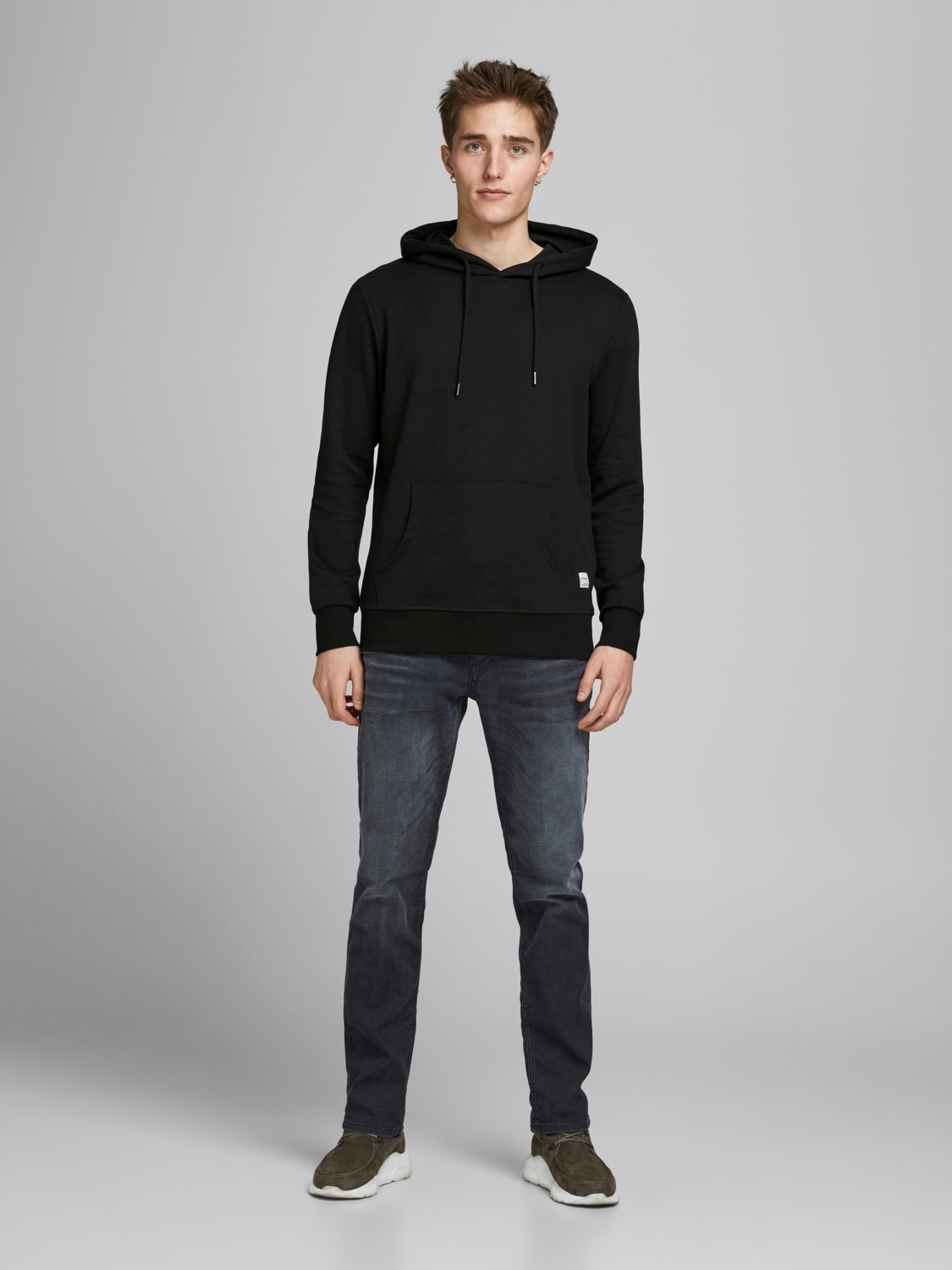 JACK & JONES Basic sweat hood regular fit, heren hoodie katoenmengsel met capuchon, zwart