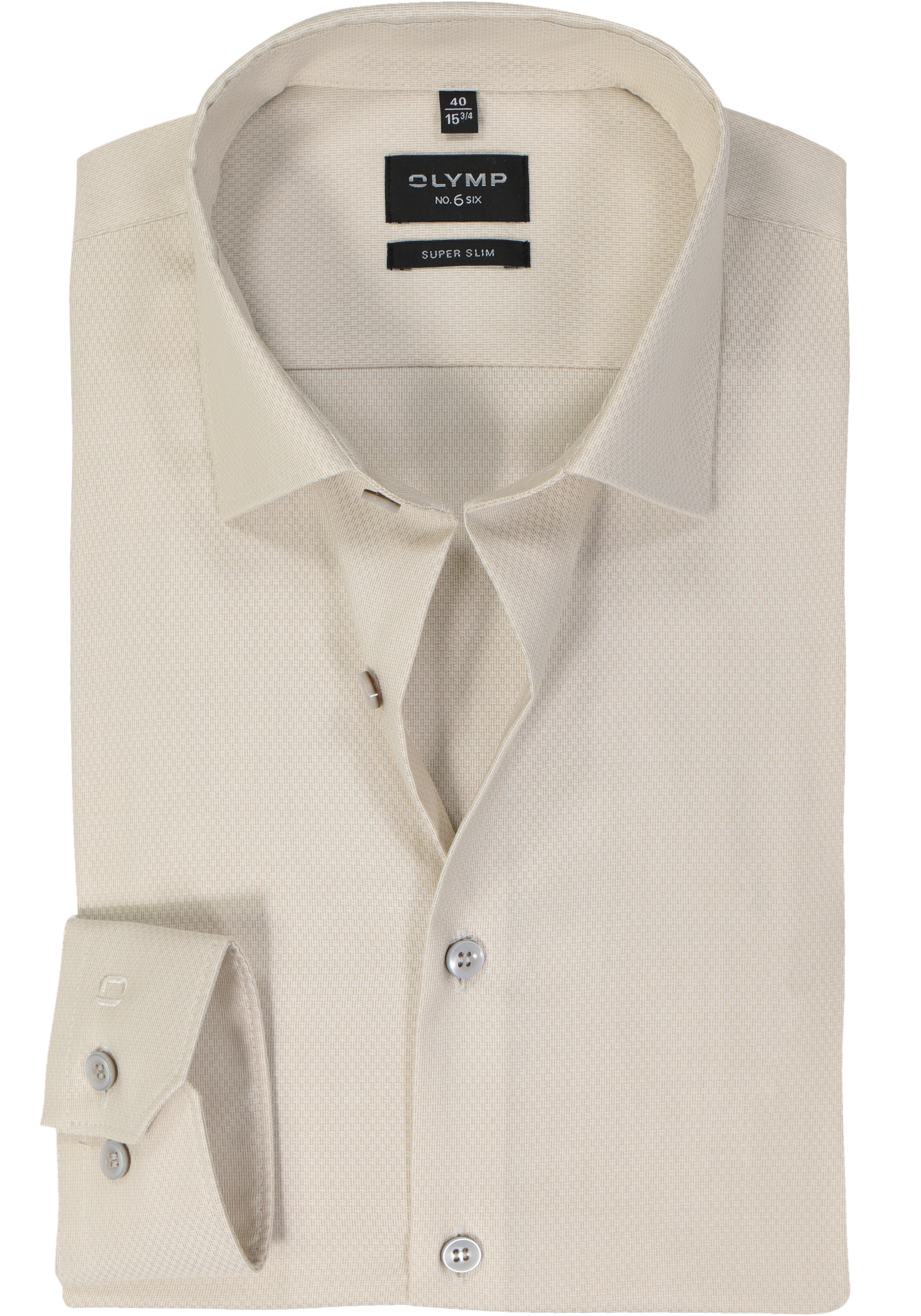 OLYMP No. 6 Six super slim fit overhemd, structuur, beige