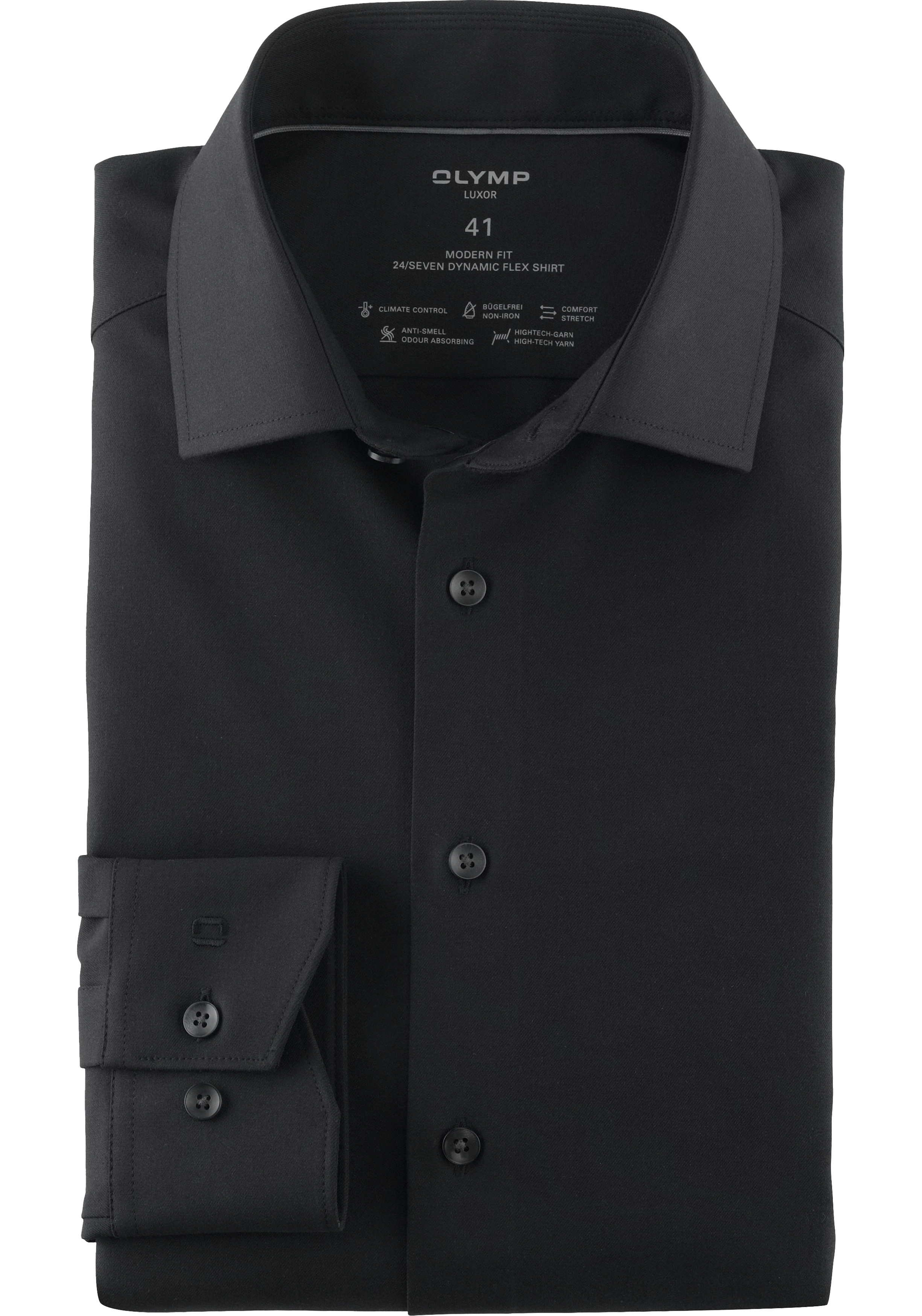 OLYMP Luxor 24/7 modern fit overhemd, popeline, zwart