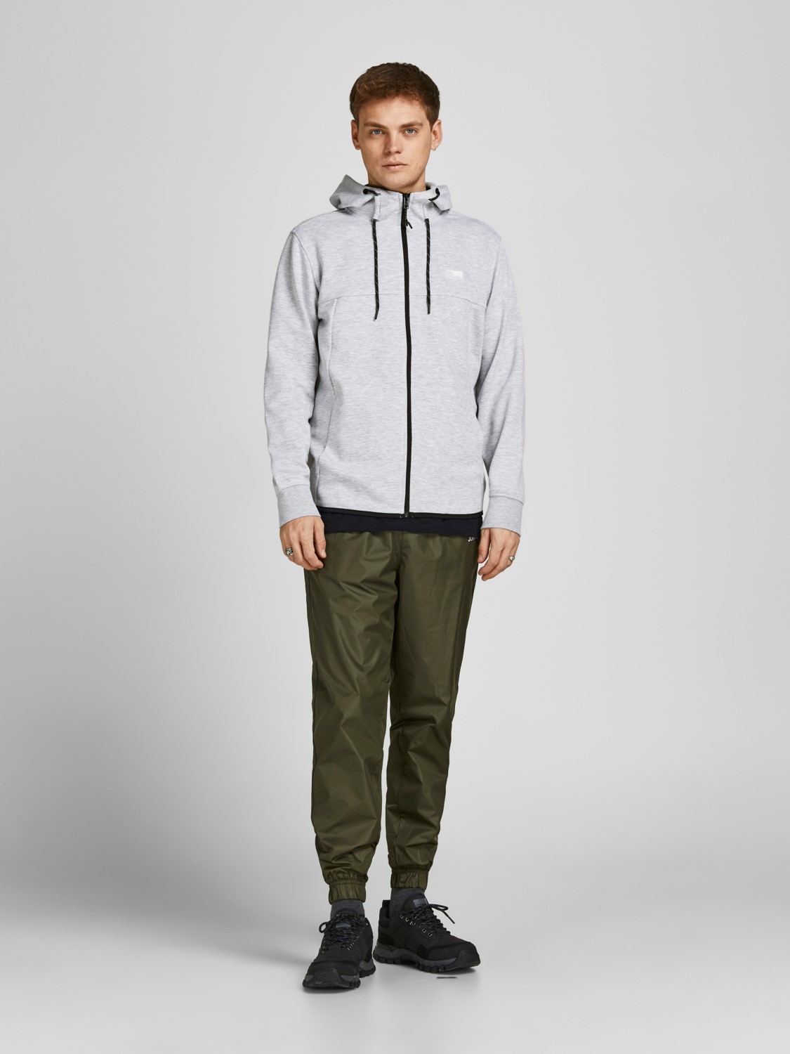 JACK & JONES Air sweat zip hood regular fit, heren sweatvest katoenmengsel met capuchon, lichtgrijs melange