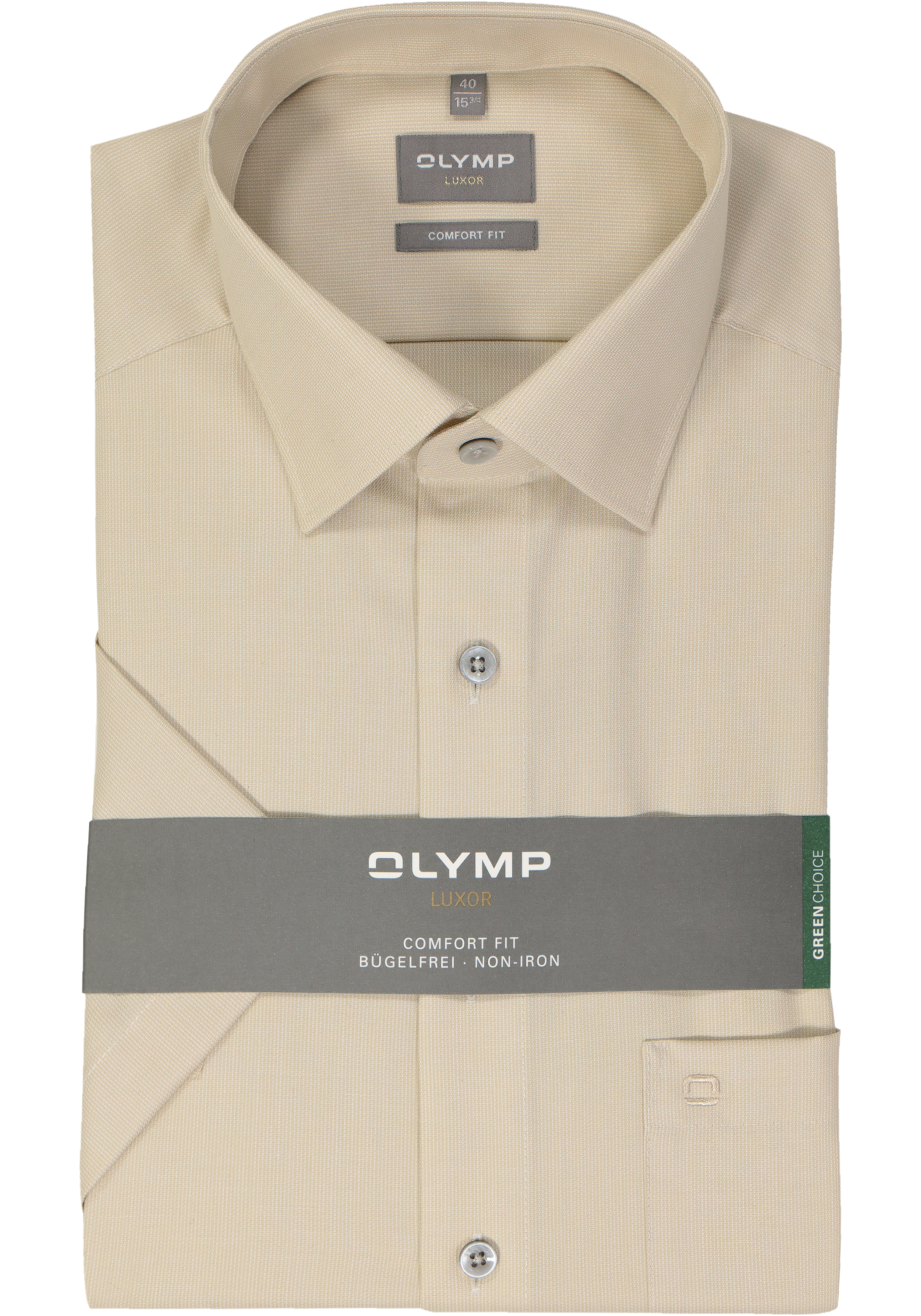 OLYMP comfort fit overhemd, korte mouw, structuur, beige