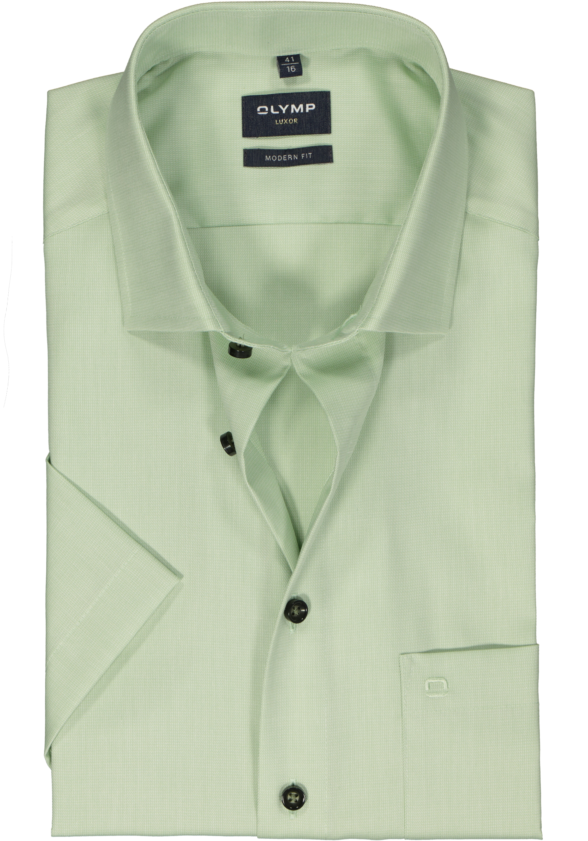OLYMP modern fit overhemd, korte mouw, structuur, groen
