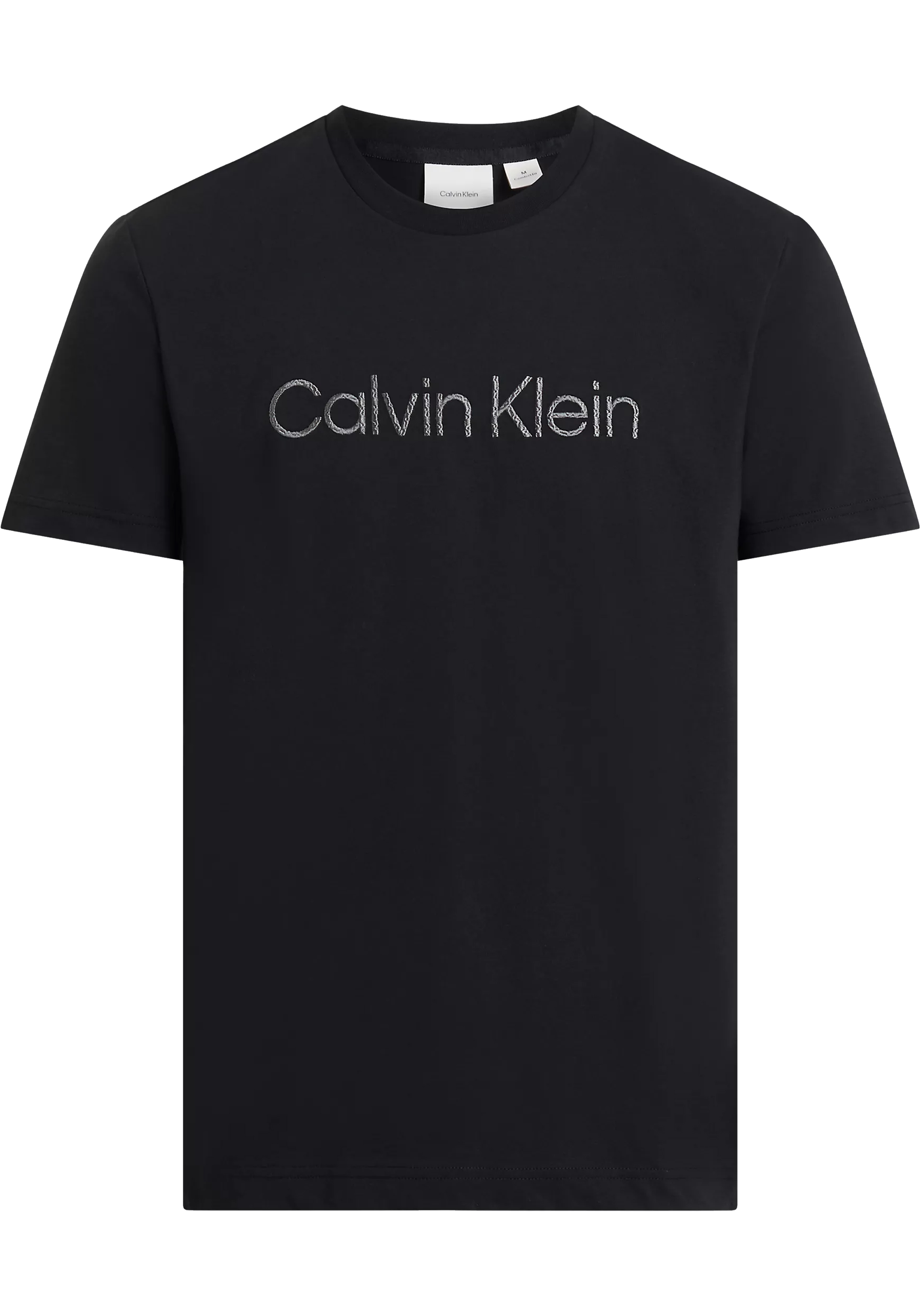 Calvin Klein Textured Embroidery T-shirt, heren T-shirt korte mouw O-hals, zwart