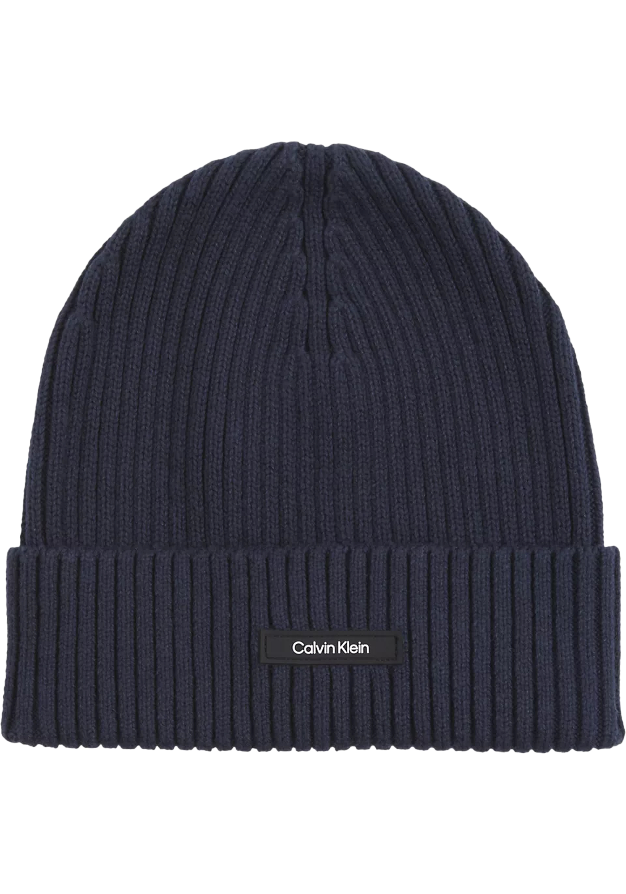 Calvin Klein muts, classic cotton rib beanie, donkerblauw