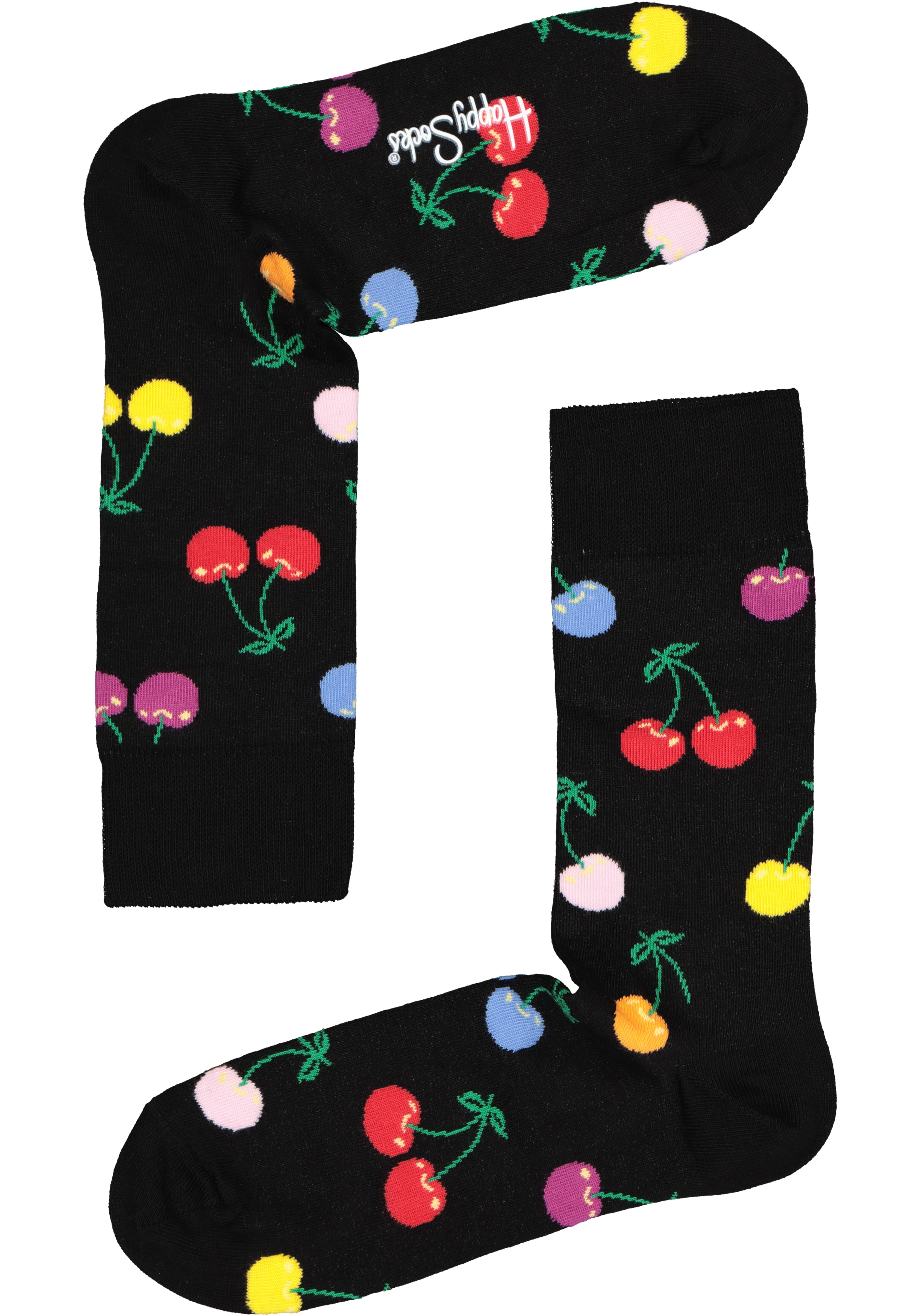 Happy Socks Cherry Sock, zwart met kersen