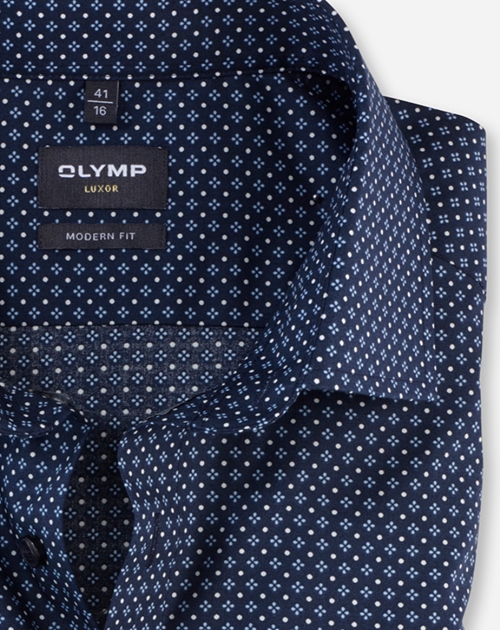 OLYMP modern fit overhemd, popeline, marine blauw dessin