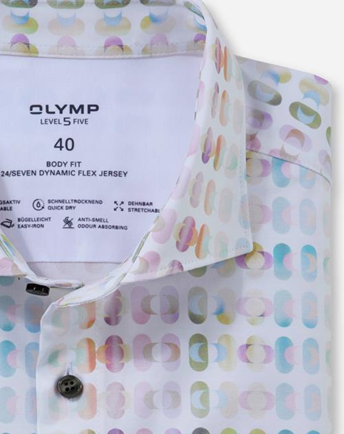 OLYMP 24/7 Level 5 body fit overhemd, korte mouw, tricot, pink dessin