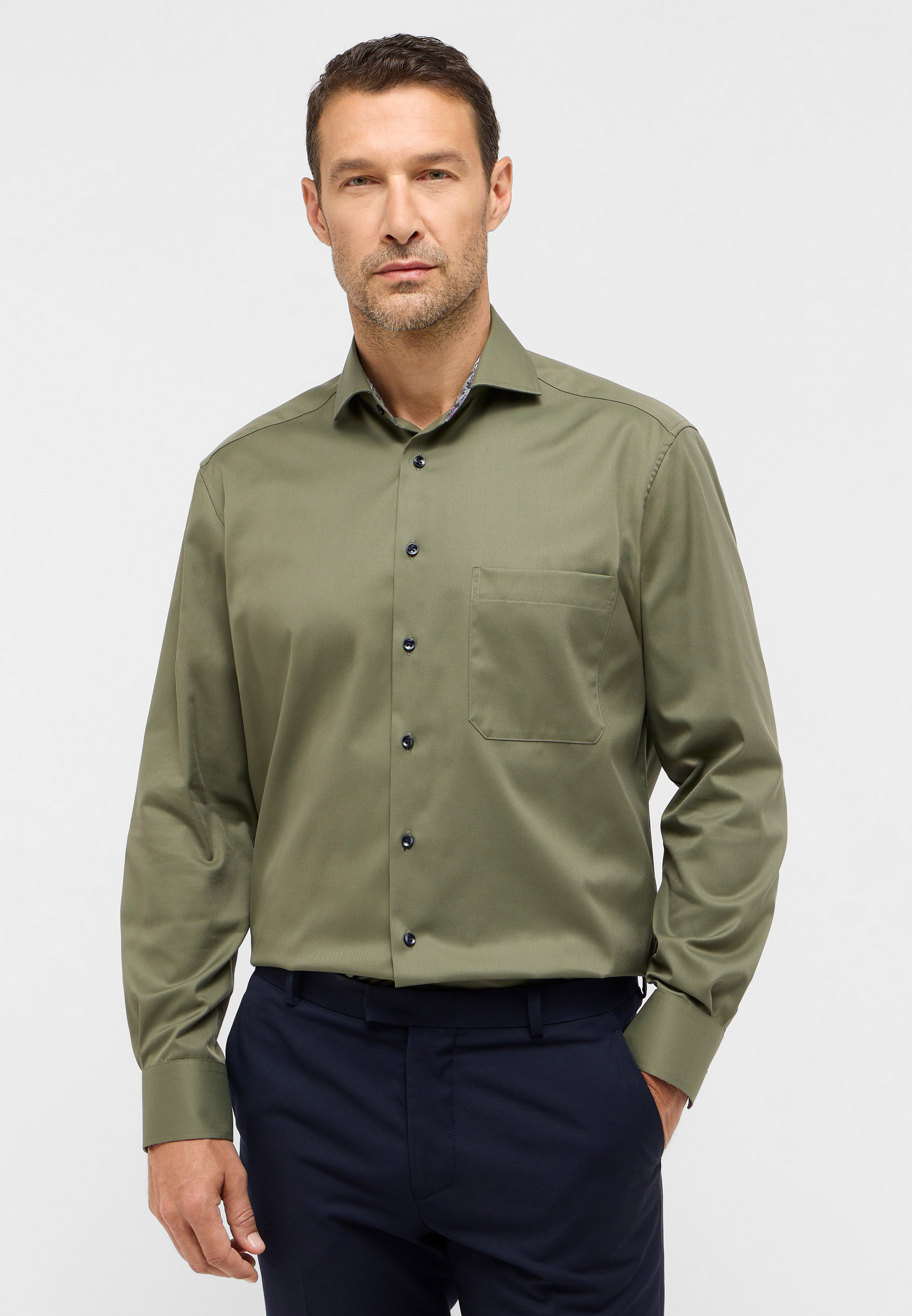 ETERNA comfort fit overhemd, twill, groen (contrast)