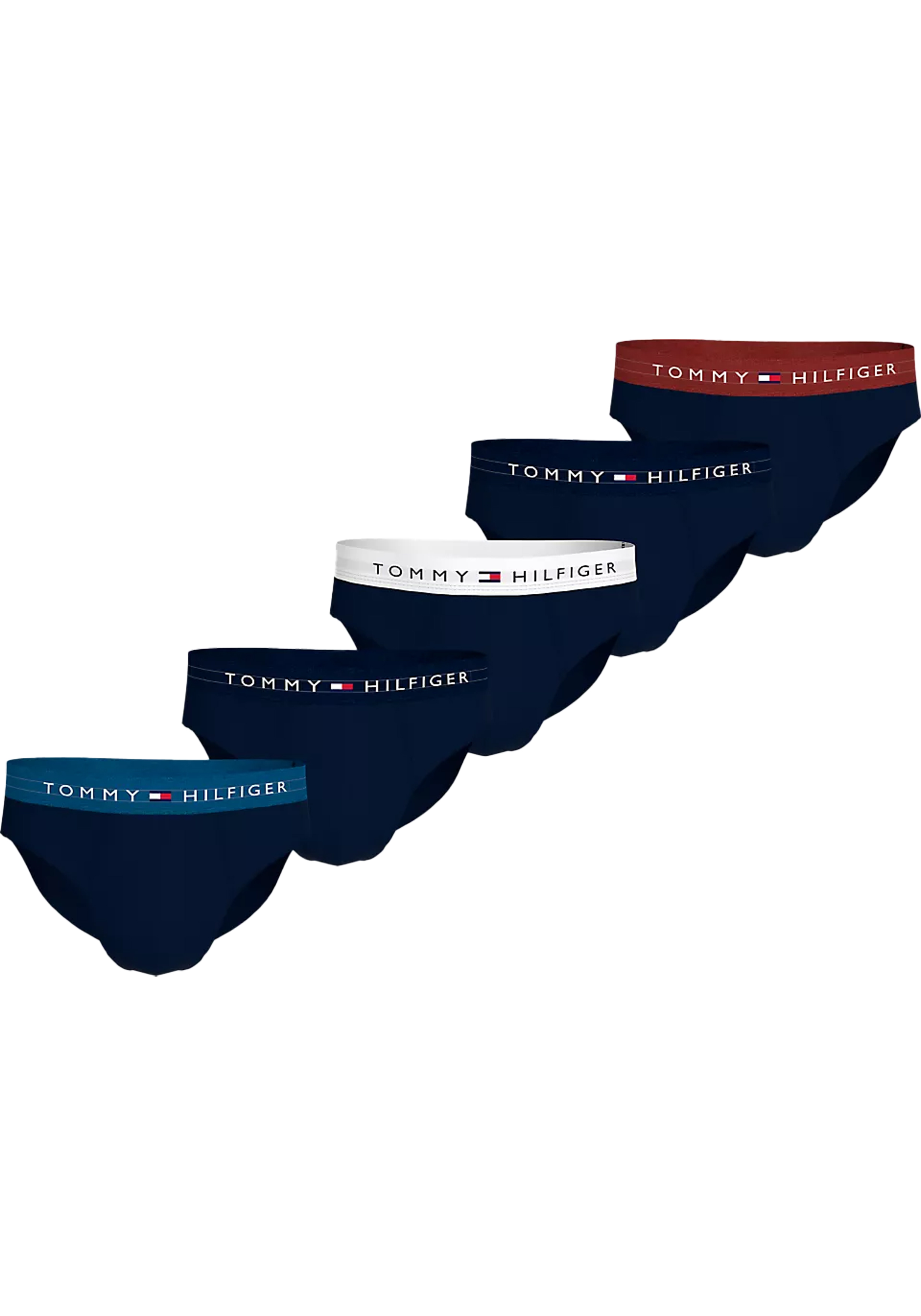 Tommy Hilfiger hipster brief (5-pack), heren slips, blauw met gekleurde tailleband