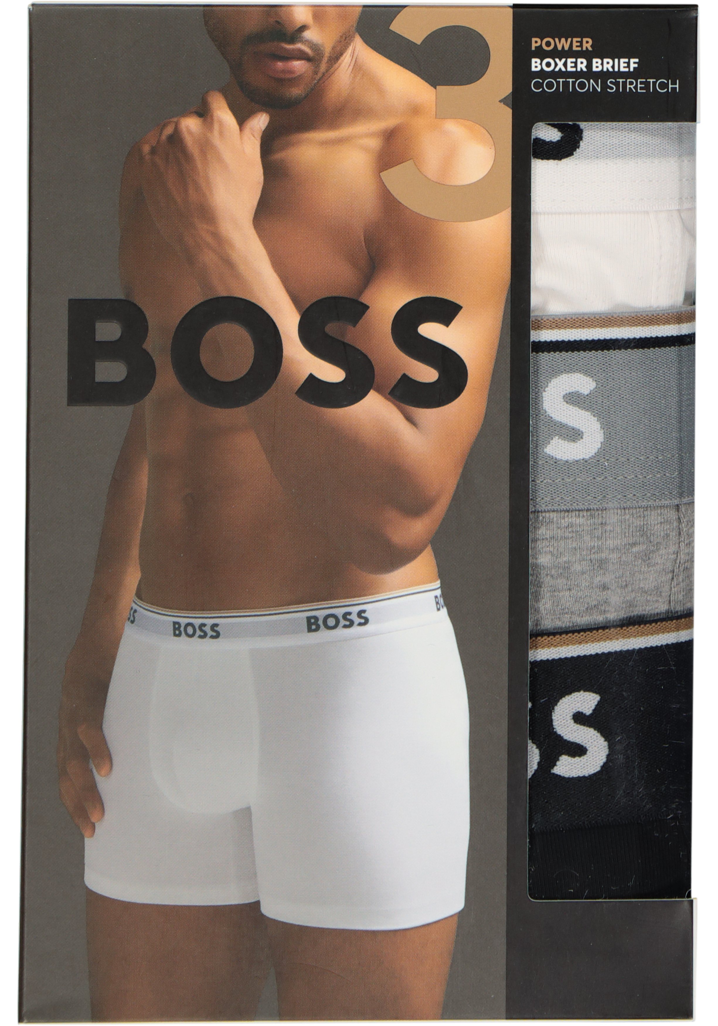 HUGO BOSS Power boxer briefs (3-pack), heren boxers normale lengte, zwart, grijs, wit