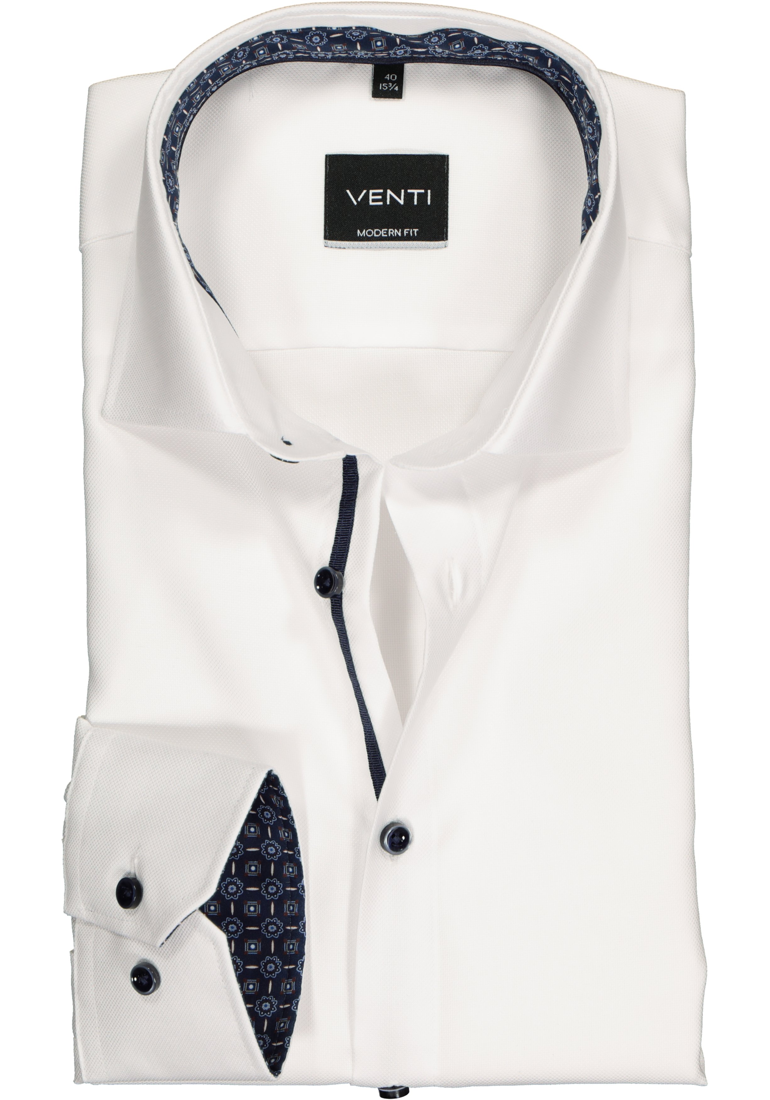 VENTI modern fit overhemd, wit structuur (contrast)